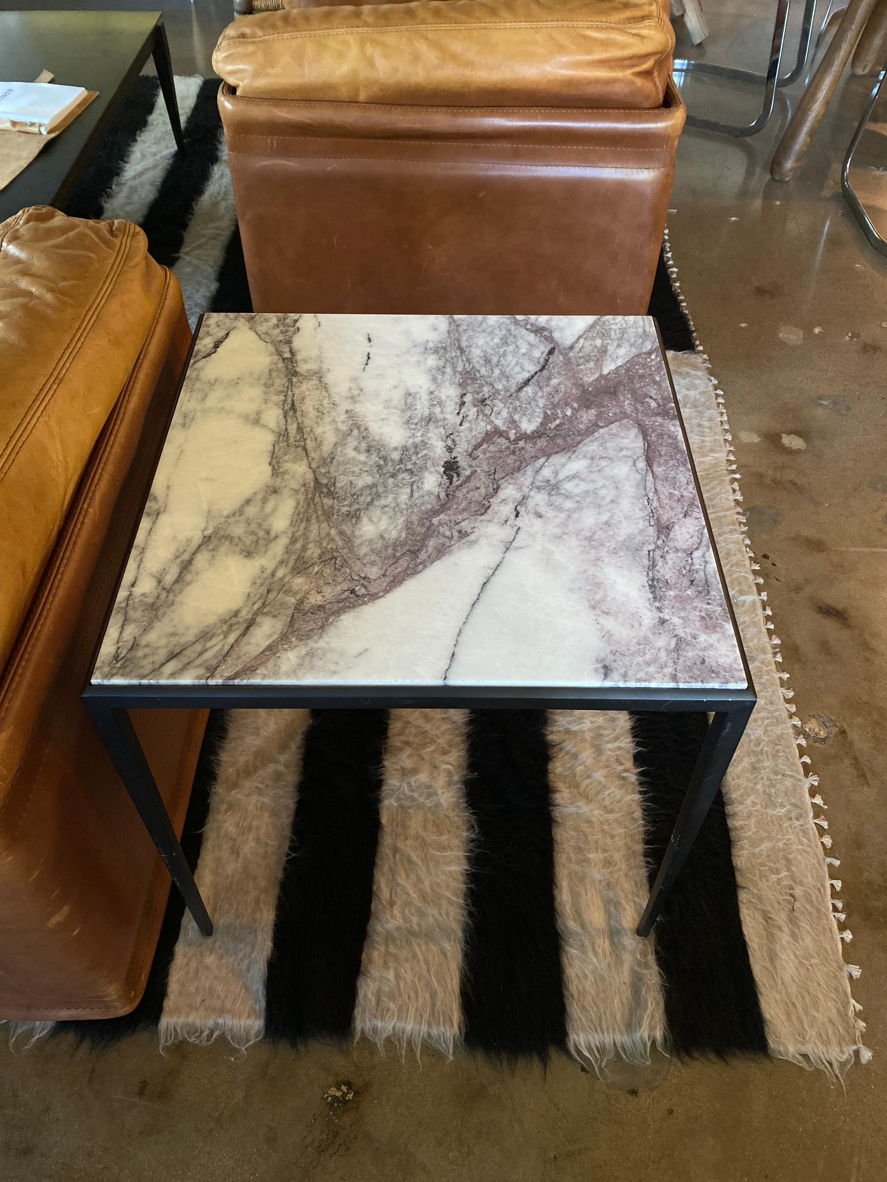 Metal Pair of Side Tables with Lavender / Gray Marble and 