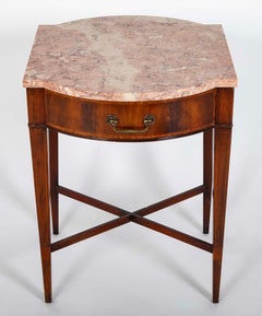 Pair Marble Topped Side Tables With Mahogany Veneer Satinwood Inlay, Weiman USA