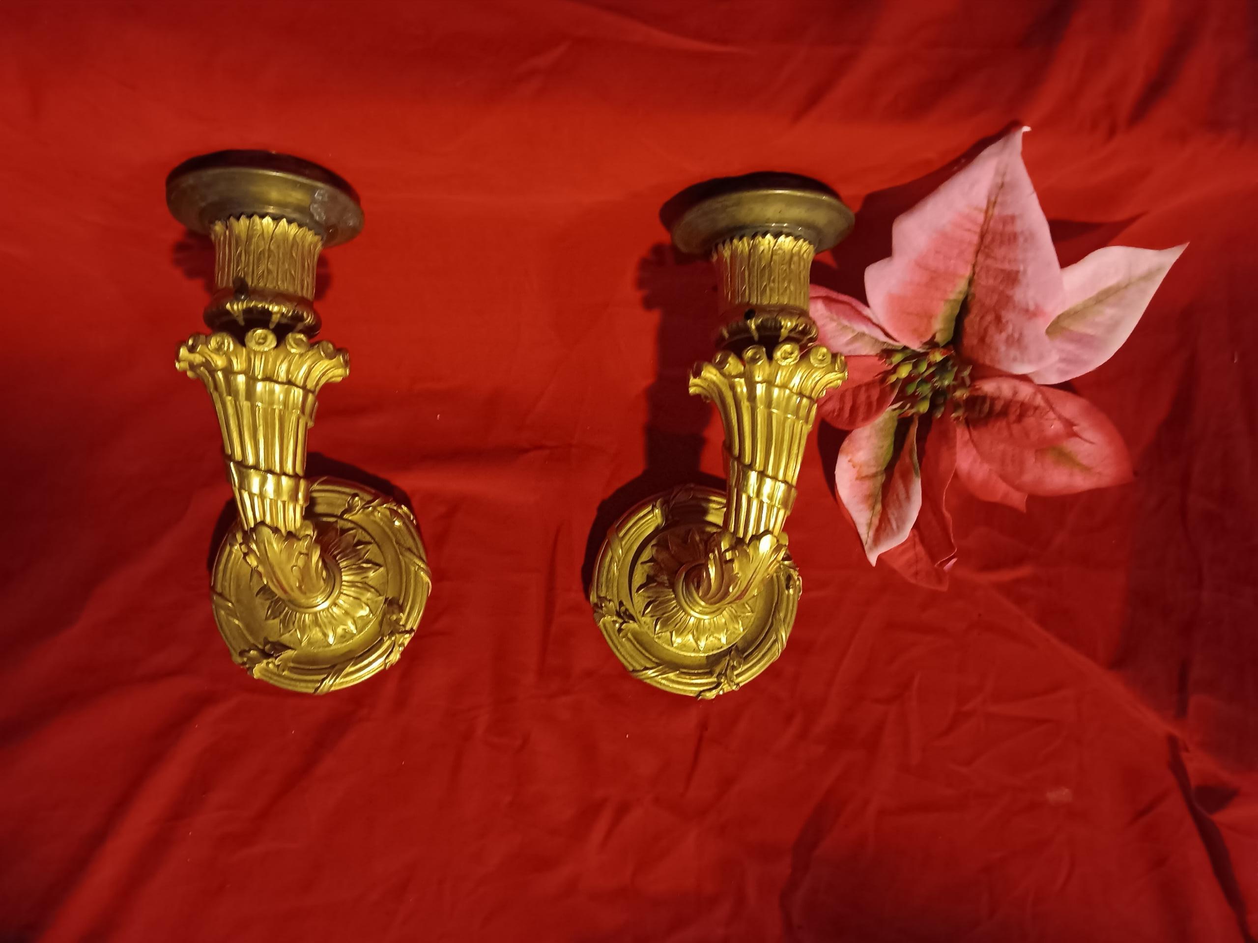 Stunning and Rare Pair Antique c1890's Fire Gilt Bronze Wall Sconces Signed by E.F. Caldwell. Please look closely at pictures as these sconces are beautiful beyond words. Originally gas fixtures they have been wired for electric and are ready to