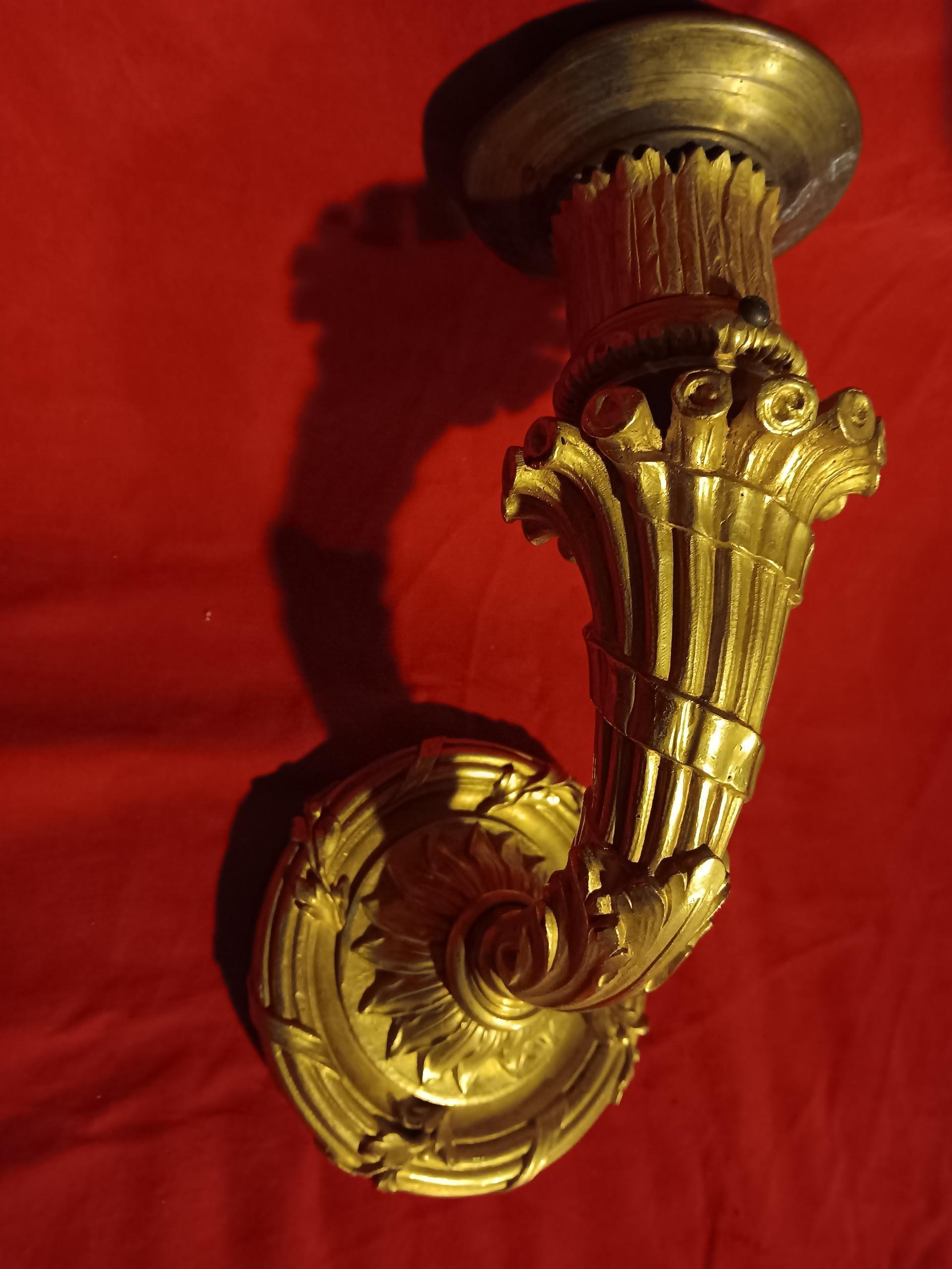 Pair Signed Antique E.F. Caldwell Empire Gilt Bronze High Detail Wall Sconces In Good Condition For Sale In Opa Locka, FL