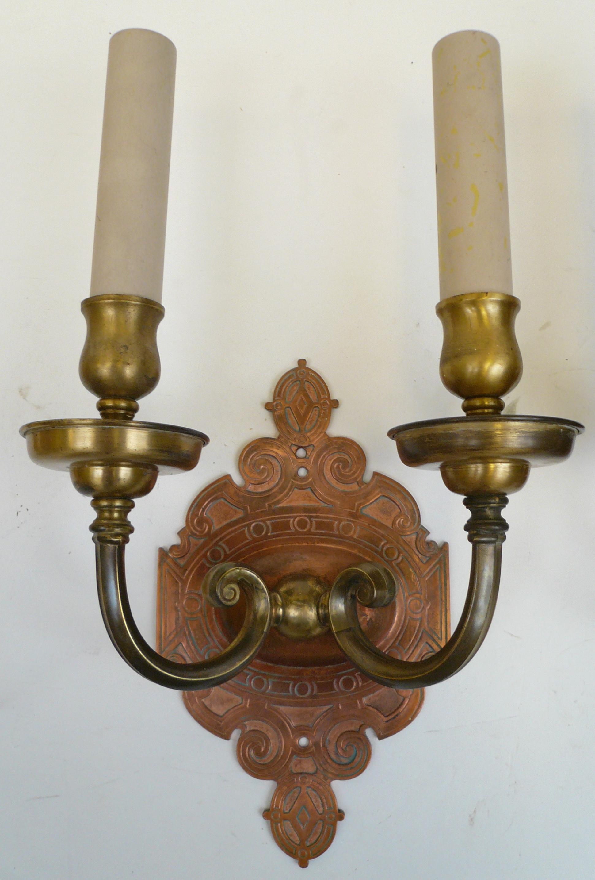 American Pair of Signed Caldwell Arts & Crafts Mixed Metal Sconces