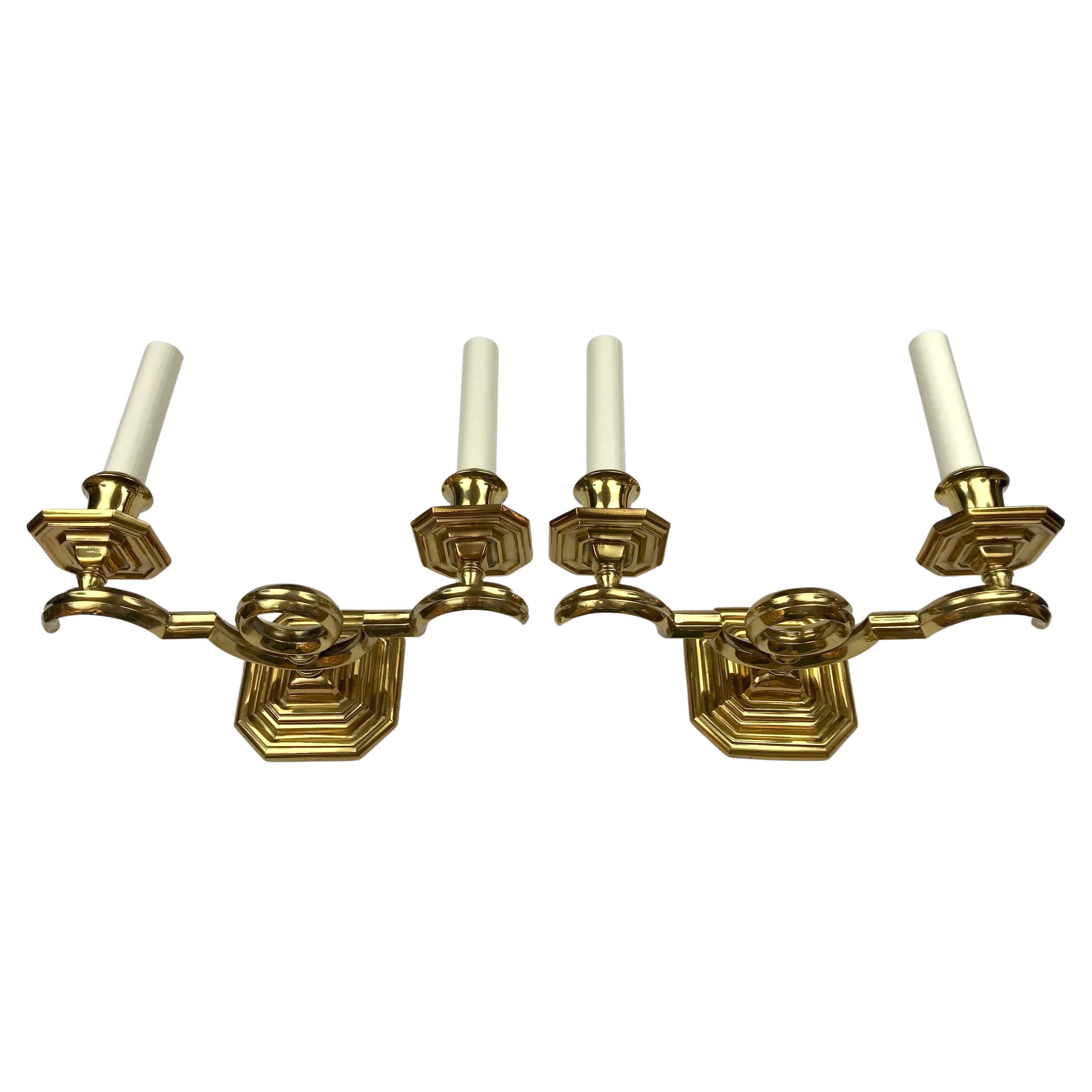 Pair Signed E. F. Caldwell Arts and Crafts  Style Patinated Bronze Sconces  For Sale