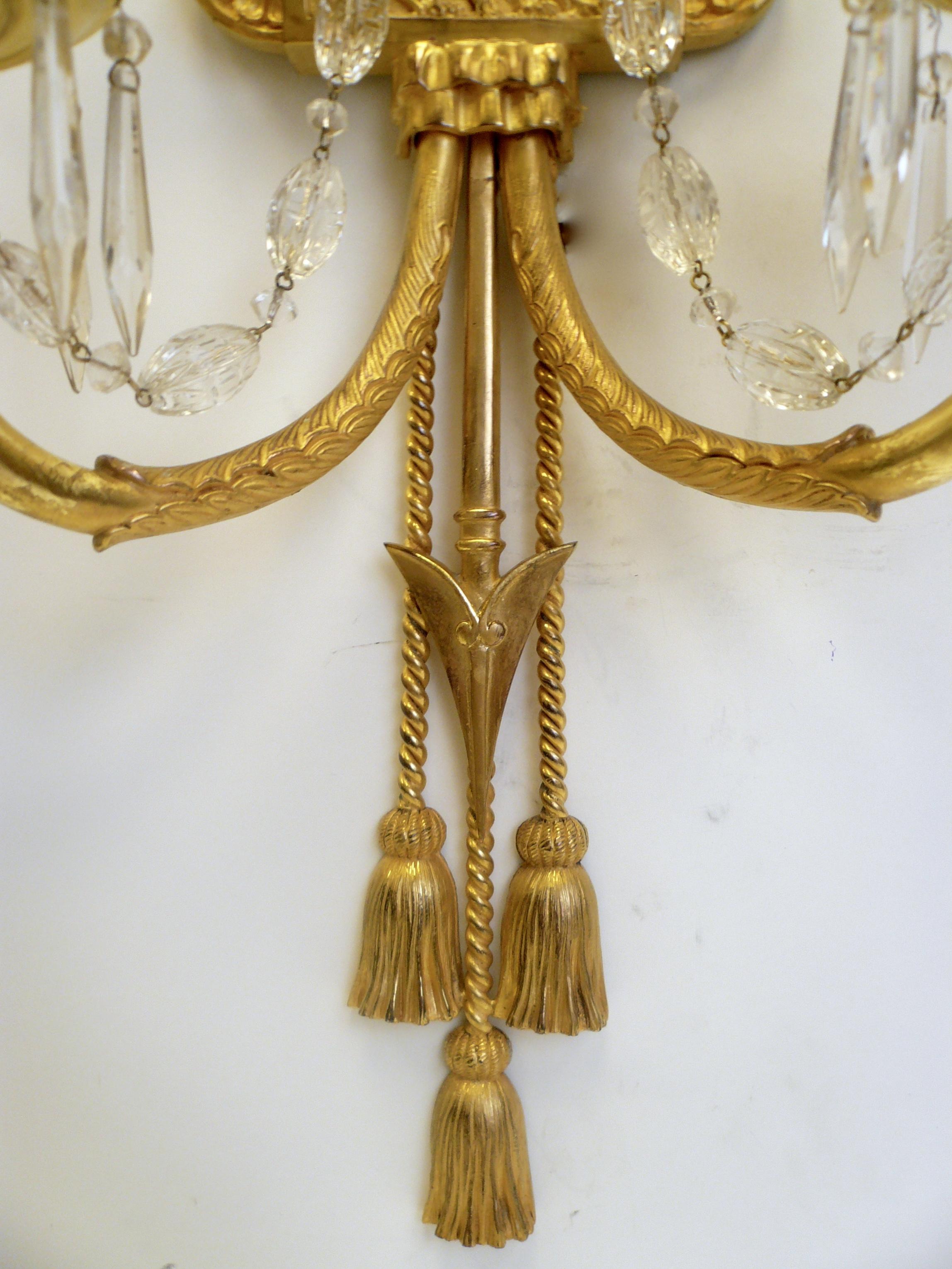 Signed E. F. Caldwell Gilt Bronze Classical Style Lion and Tassel Sconces, Pair In Good Condition In Pittsburgh, PA