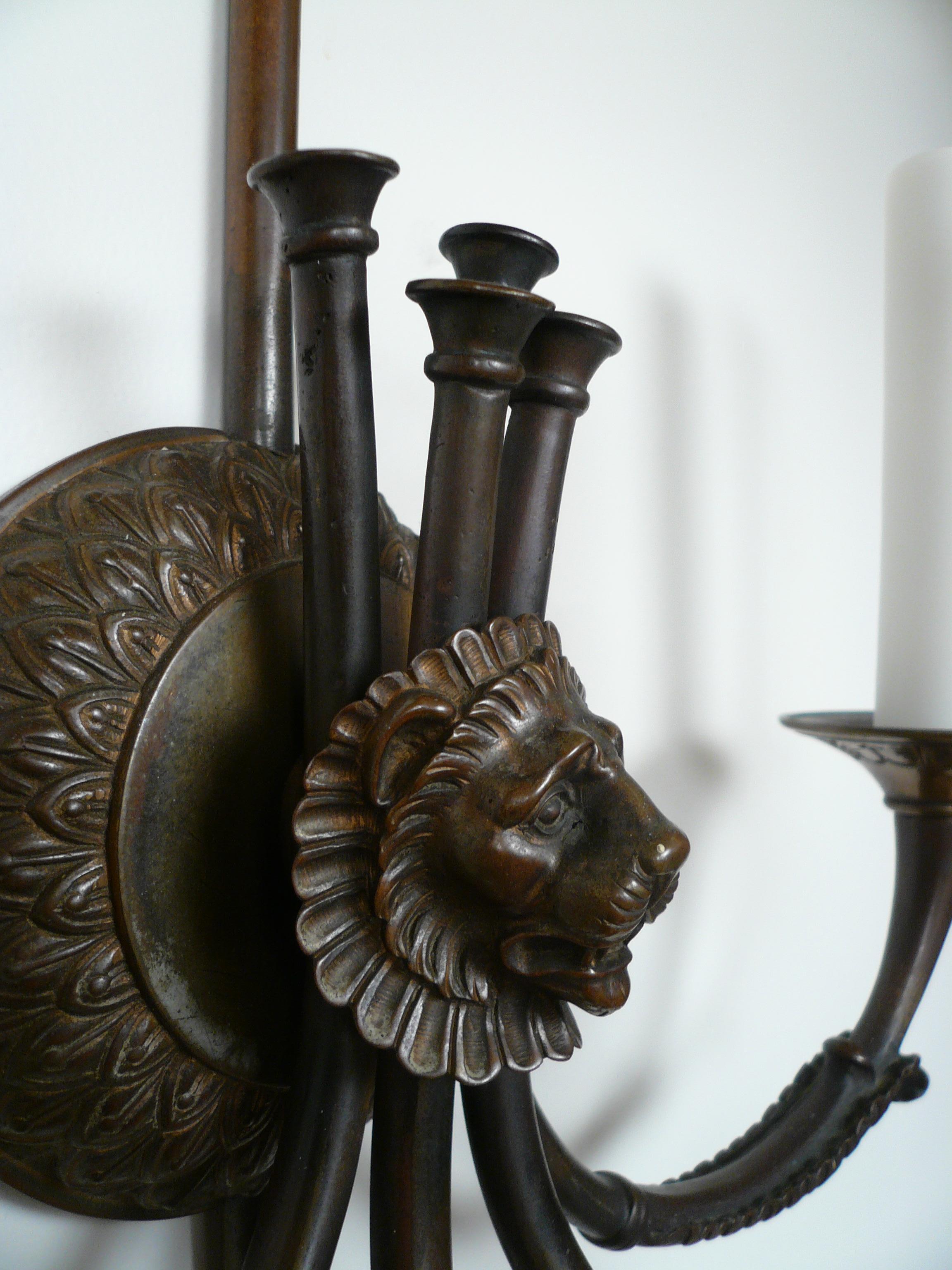 Pair Signed E F. Caldwell Neo-Classical Style Bronze Sconces For Sale 5