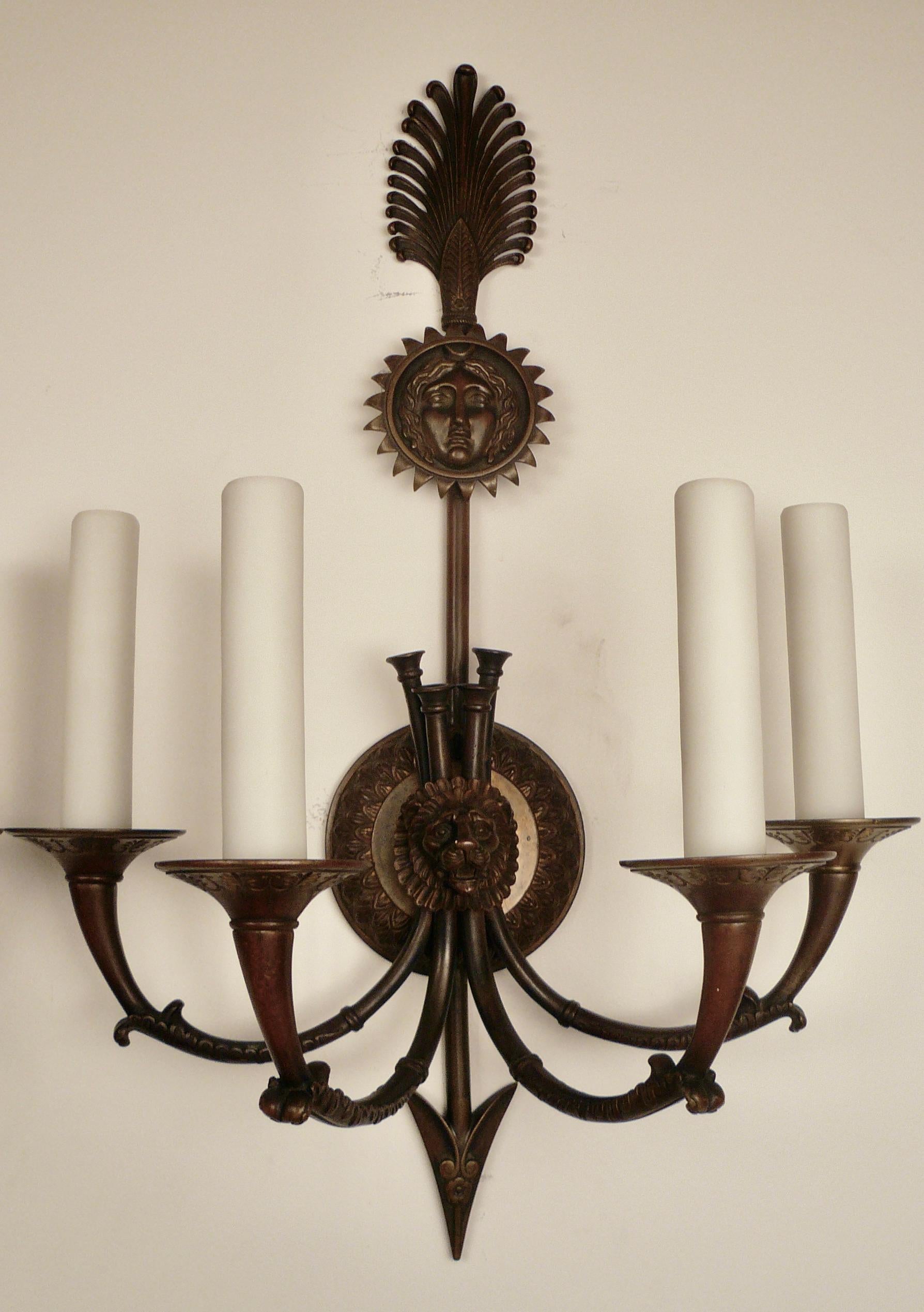 Pair Signed E F. Caldwell Neo-Classical Style Bronze Sconces For Sale 13