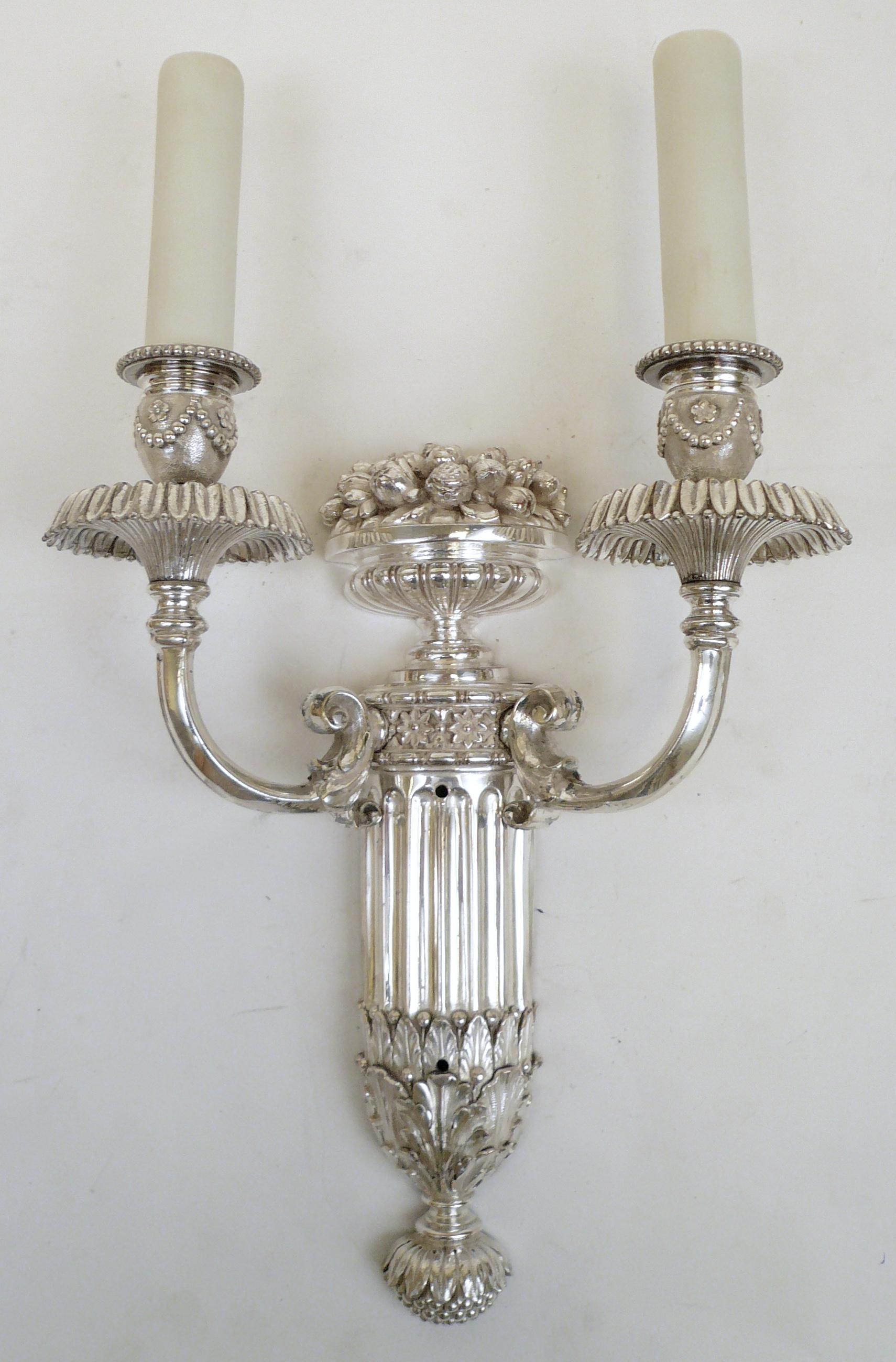 Pair of Signed E. F. Caldwell Slivered Bronze Two-Light Sconces For Sale 3