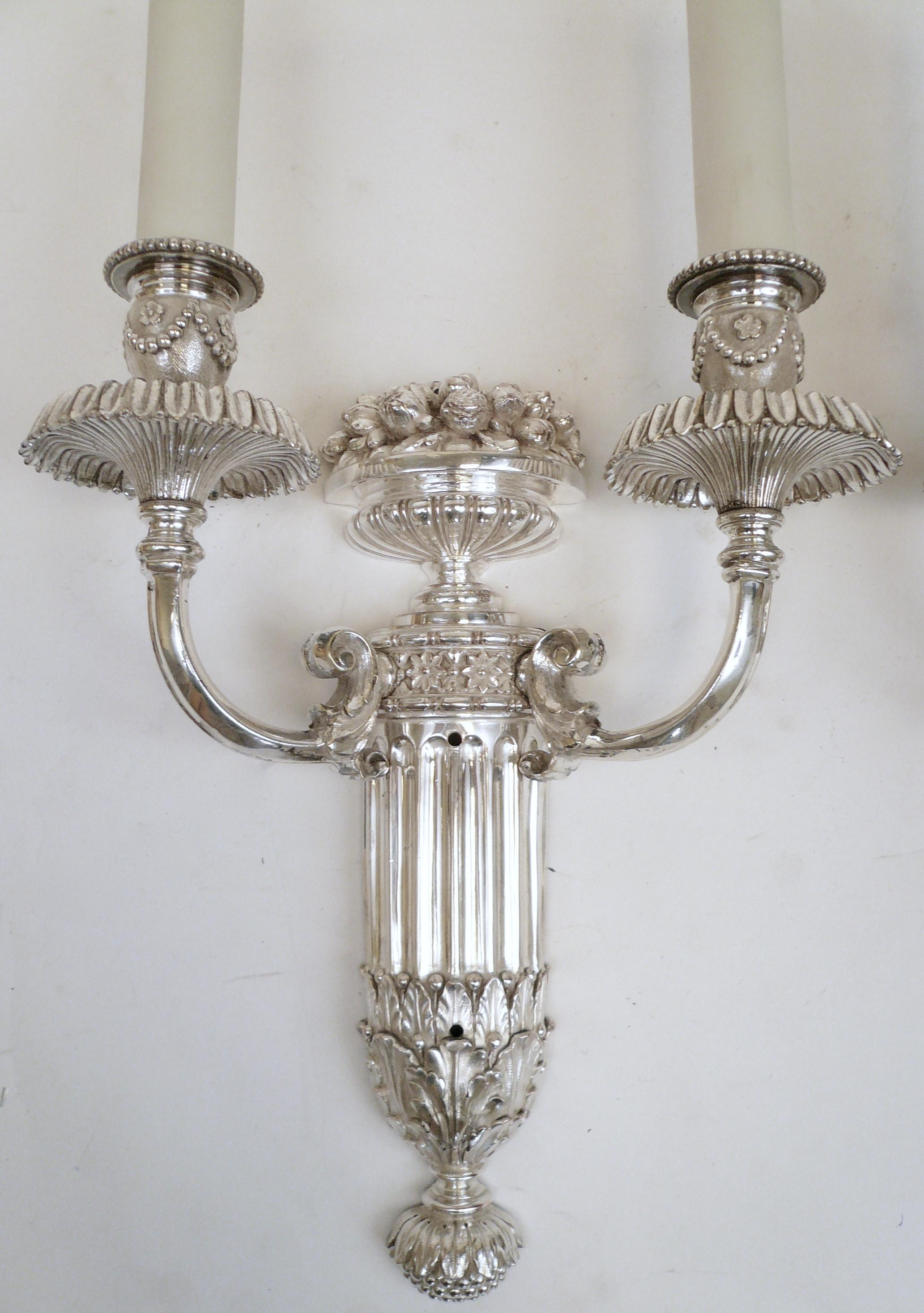 Beaux Arts Pair of Signed E. F. Caldwell Slivered Bronze Two-Light Sconces For Sale