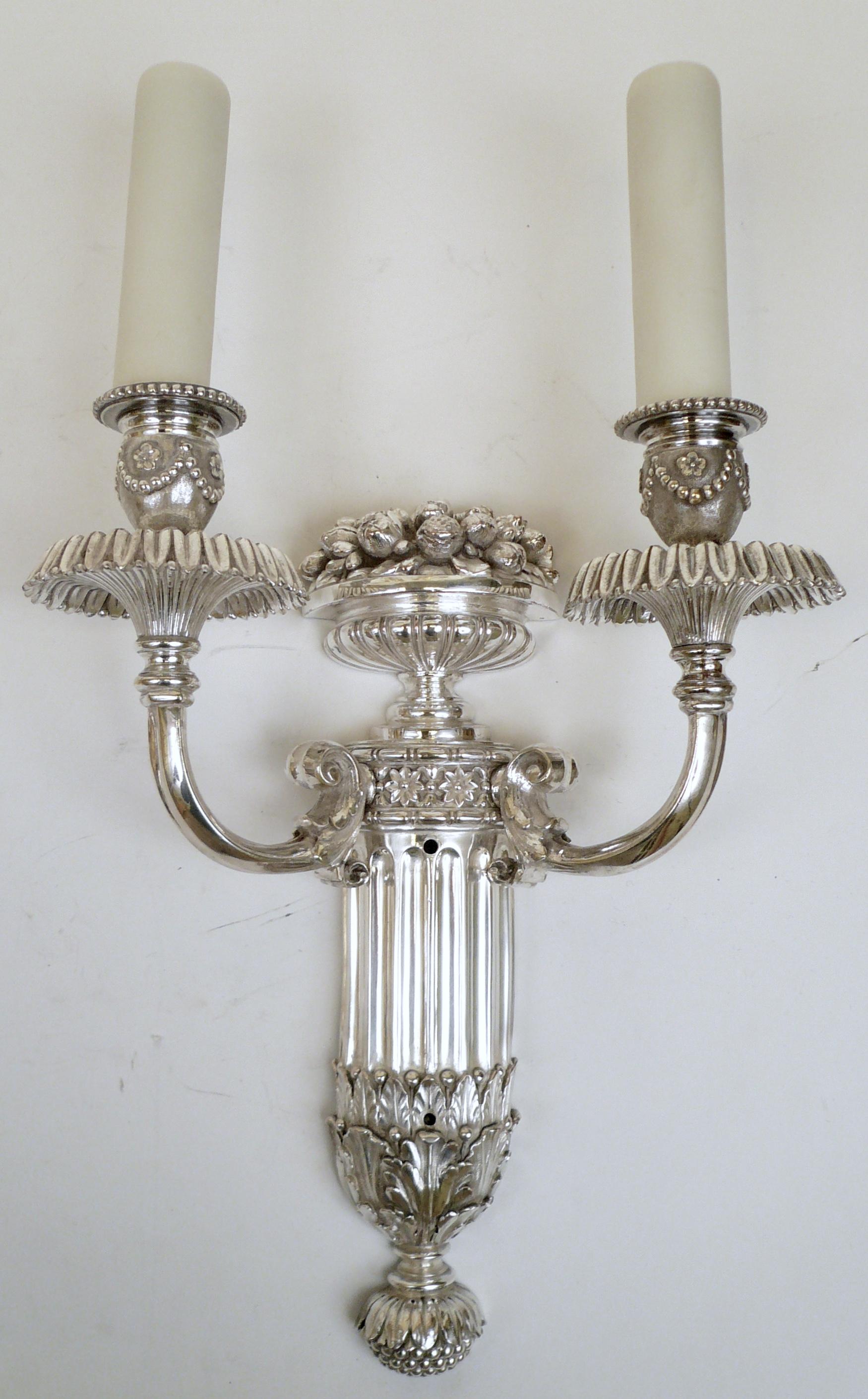 20th Century Pair of Signed E. F. Caldwell Slivered Bronze Two-Light Sconces For Sale