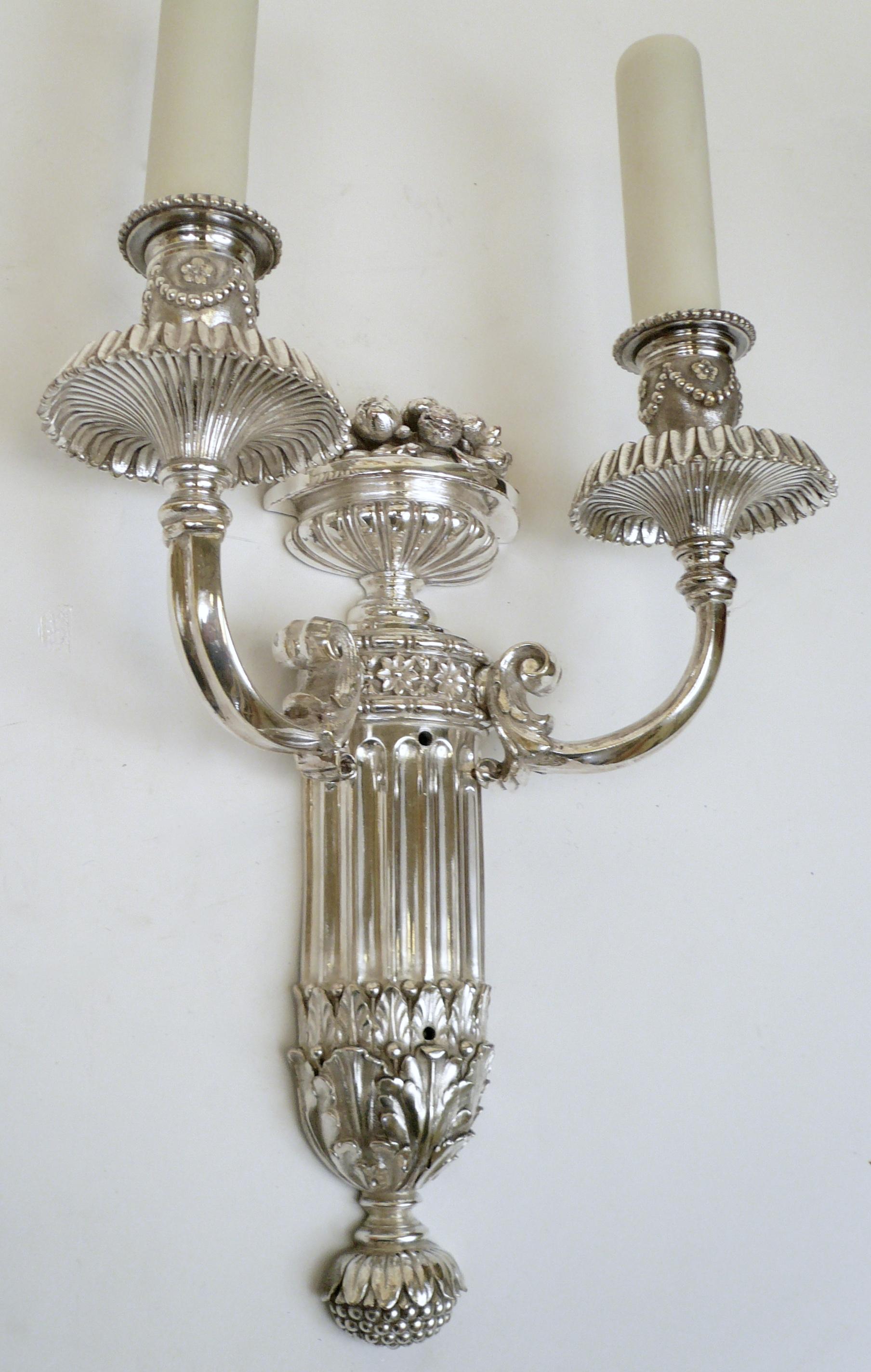 Pair of Signed E. F. Caldwell Slivered Bronze Two-Light Sconces For Sale 2