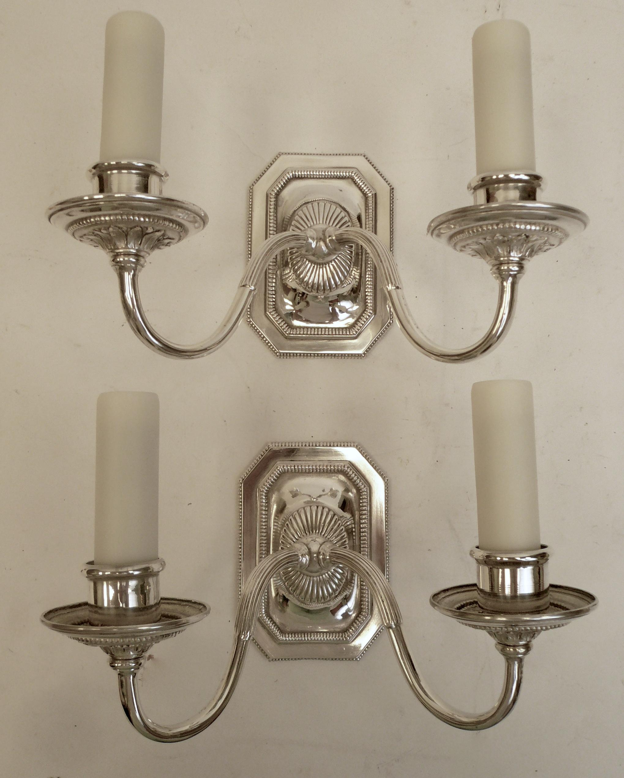 Pair of Signed E. F.Caldwell Georgian Style Two-Light Silver Sconces 2