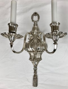 Pair Signed E.F. Caldwell Georgian Style Sliver Sconces