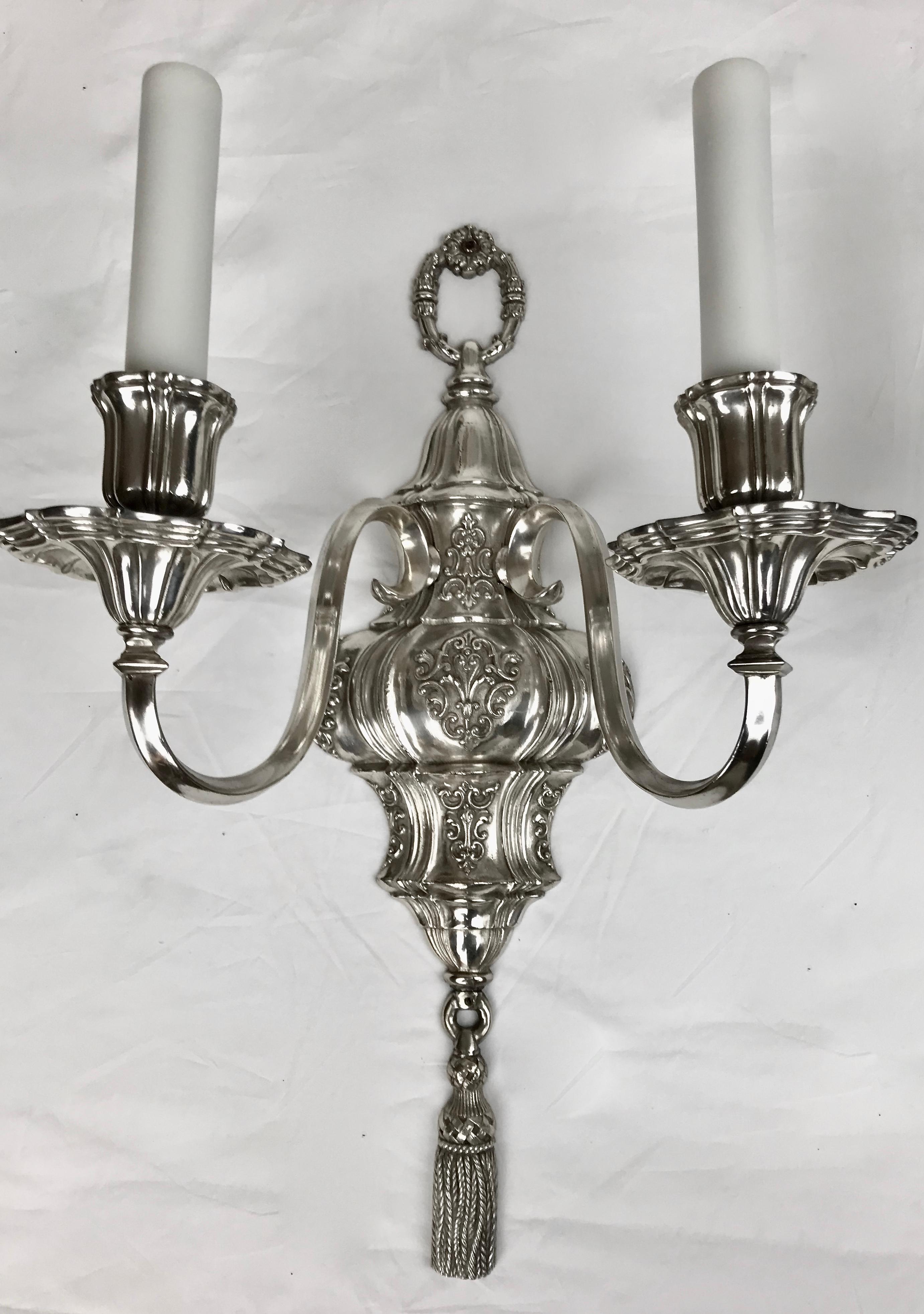 Pair Signed E.F. Caldwell Georgian Style Sliver Sconces In Good Condition For Sale In Pittsburgh, PA