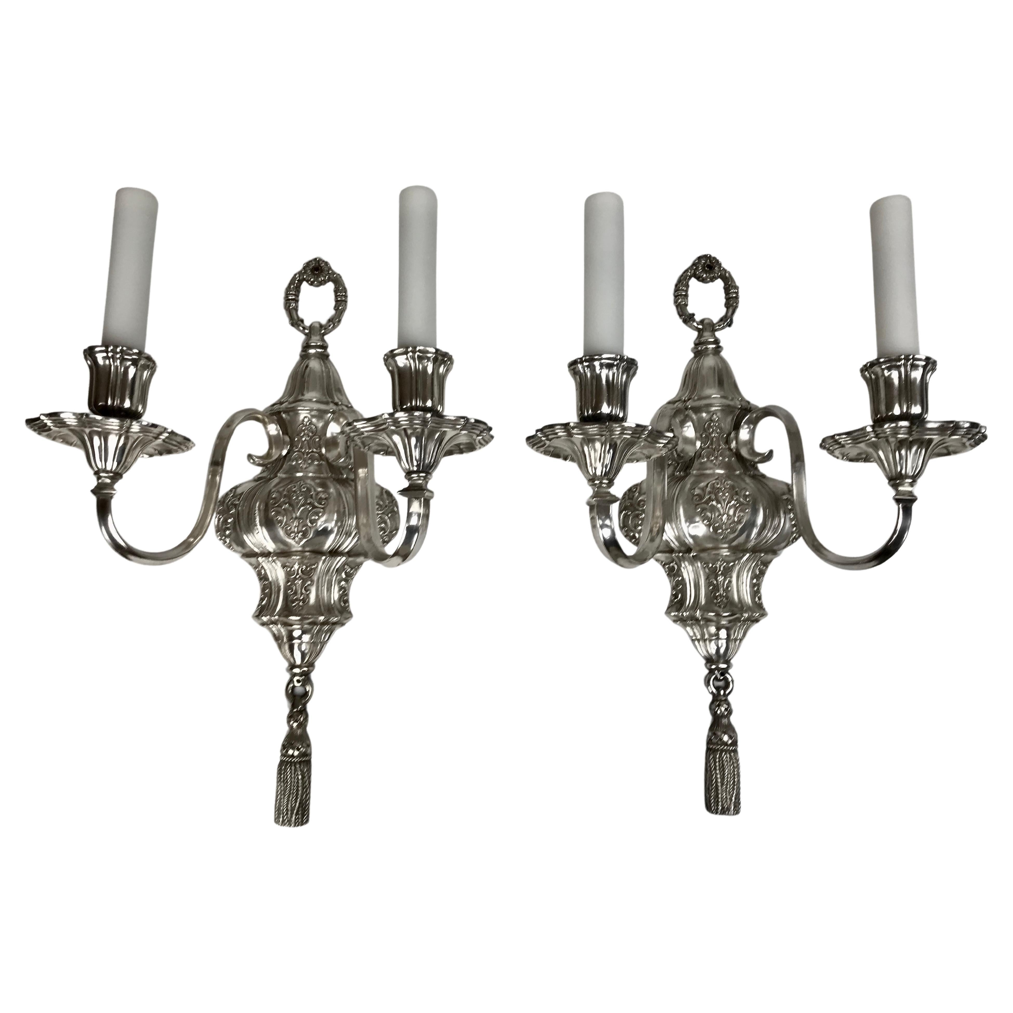 Pair Signed E.F. Caldwell Georgian Style Sliver Sconces