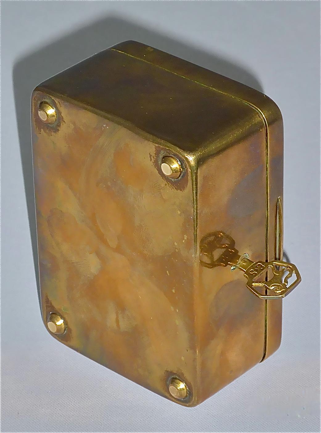Pair Signed Erhard Sohne Trinket Casket Box Casket Original Keys Brass Wood 1900 For Sale 3