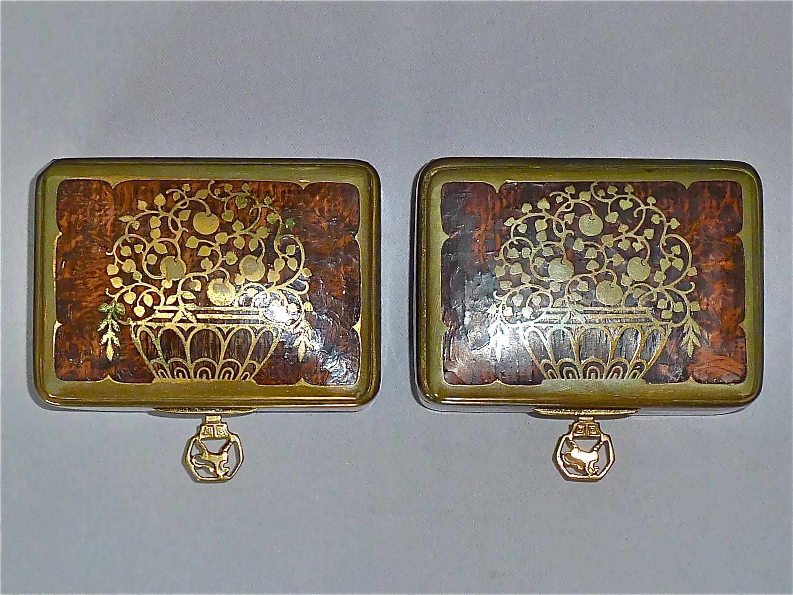 Pair Signed Erhard Sohne Trinket Casket Box Casket Original Keys Brass Wood 1900 For Sale 6