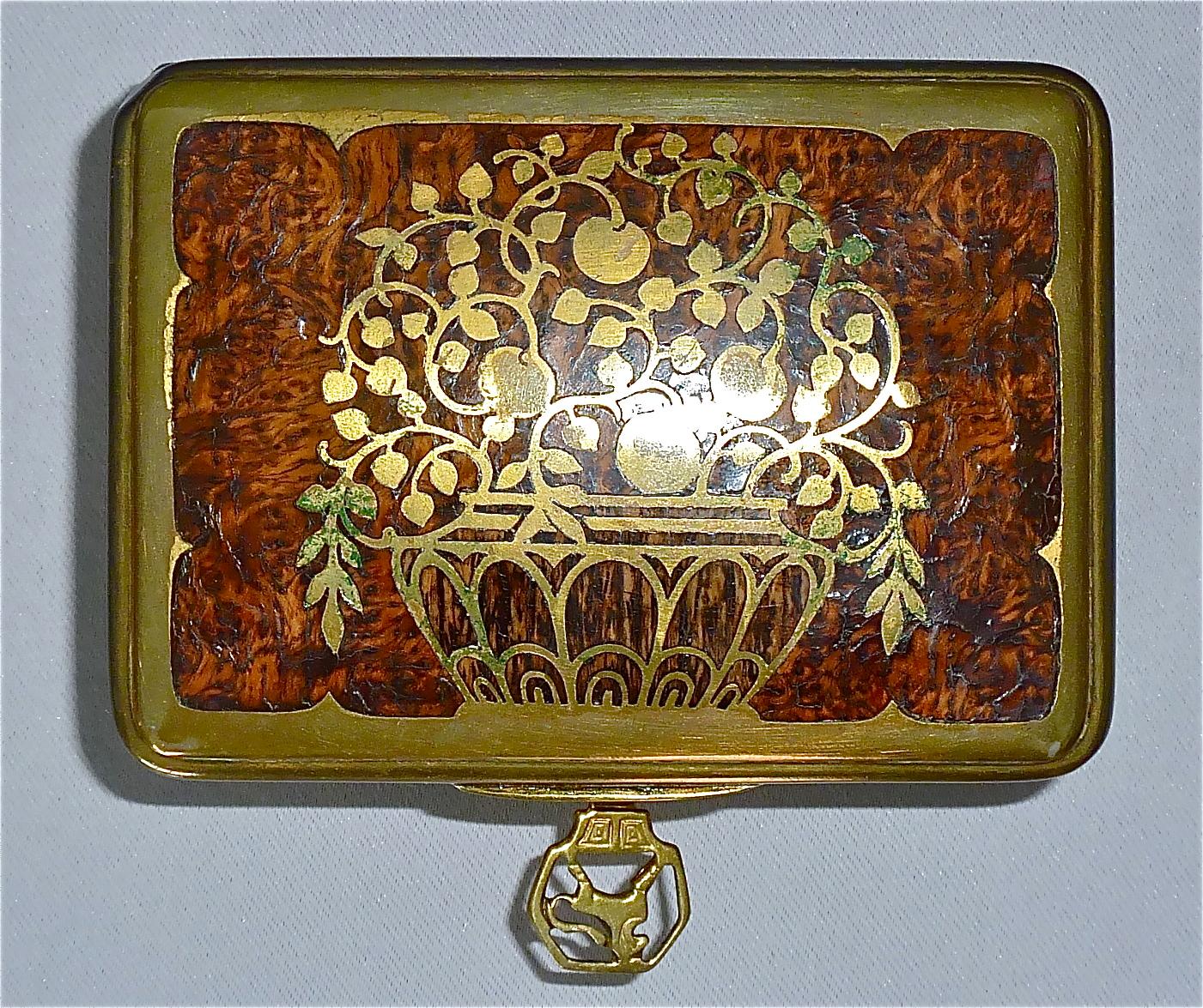 Pair Signed Erhard Sohne Trinket Casket Box Casket Original Keys Brass Wood 1900 For Sale 7