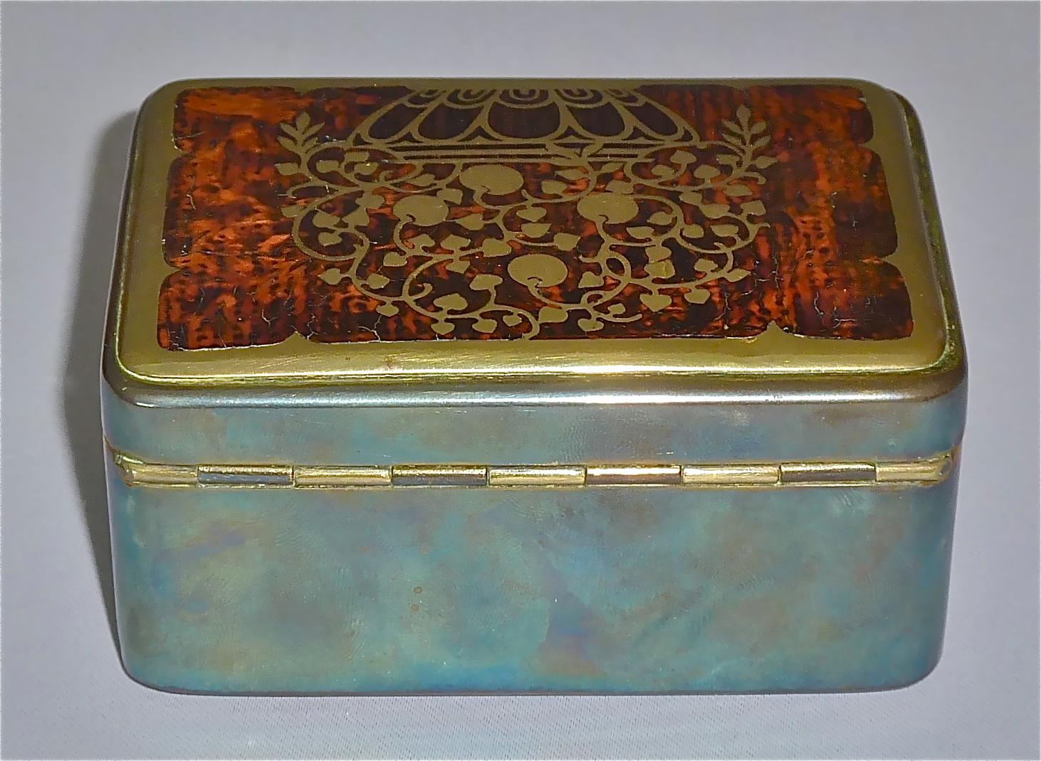 Pair Signed Erhard Sohne Trinket Casket Box Casket Original Keys Brass Wood 1900 For Sale 9