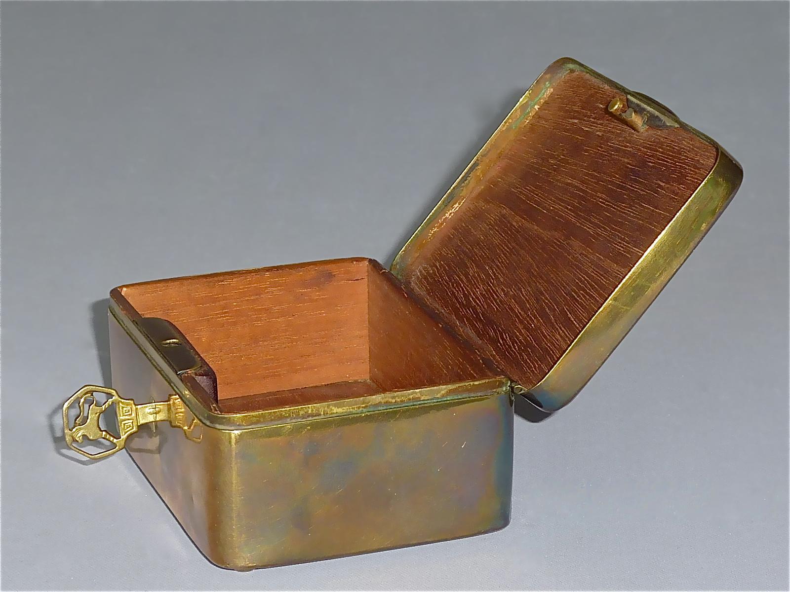 Early 20th Century Pair Signed Erhard Sohne Trinket Casket Box Casket Original Keys Brass Wood 1900 For Sale