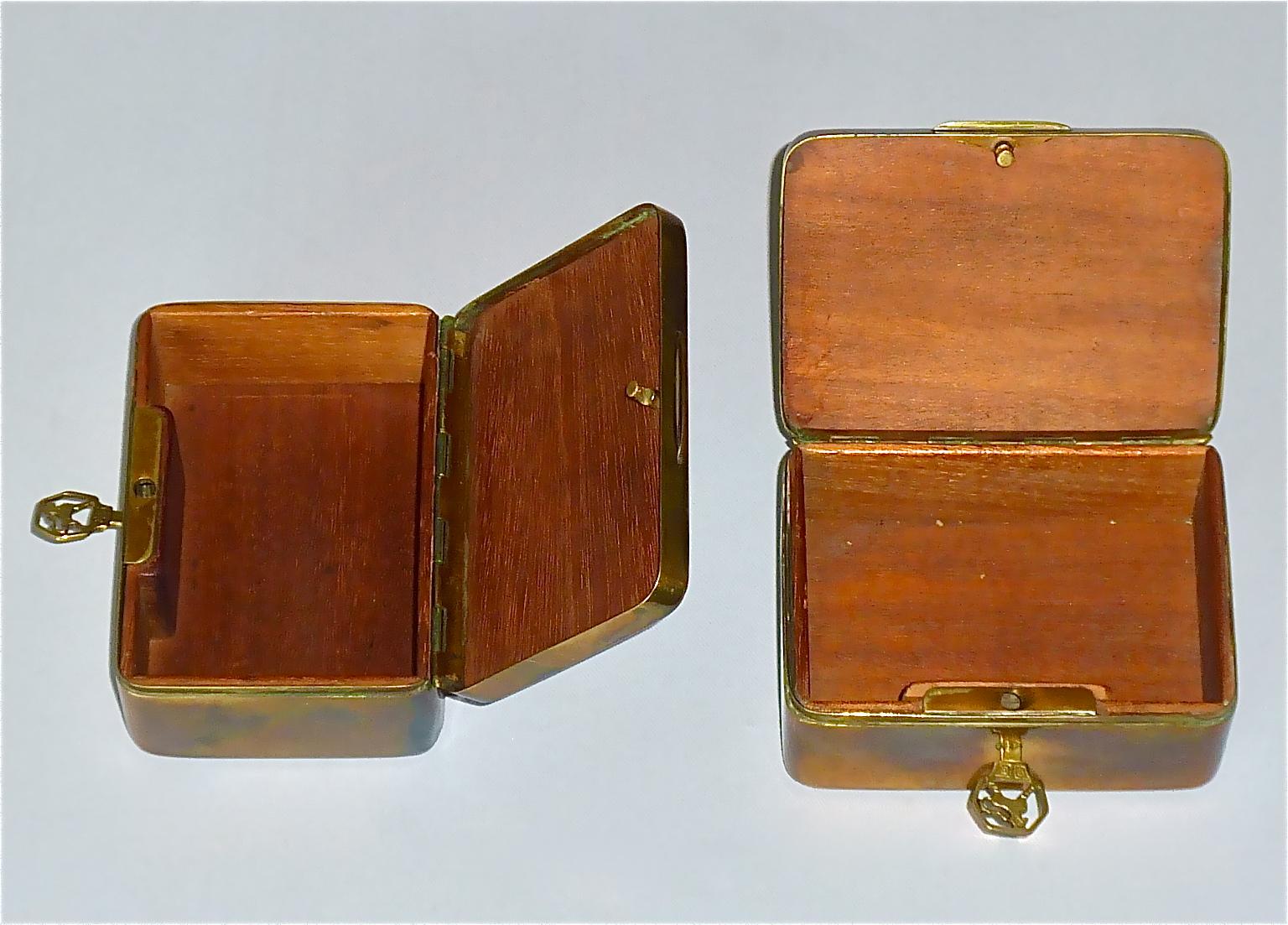 Pair Signed Erhard Sohne Trinket Casket Box Casket Original Keys Brass Wood 1900 For Sale 1