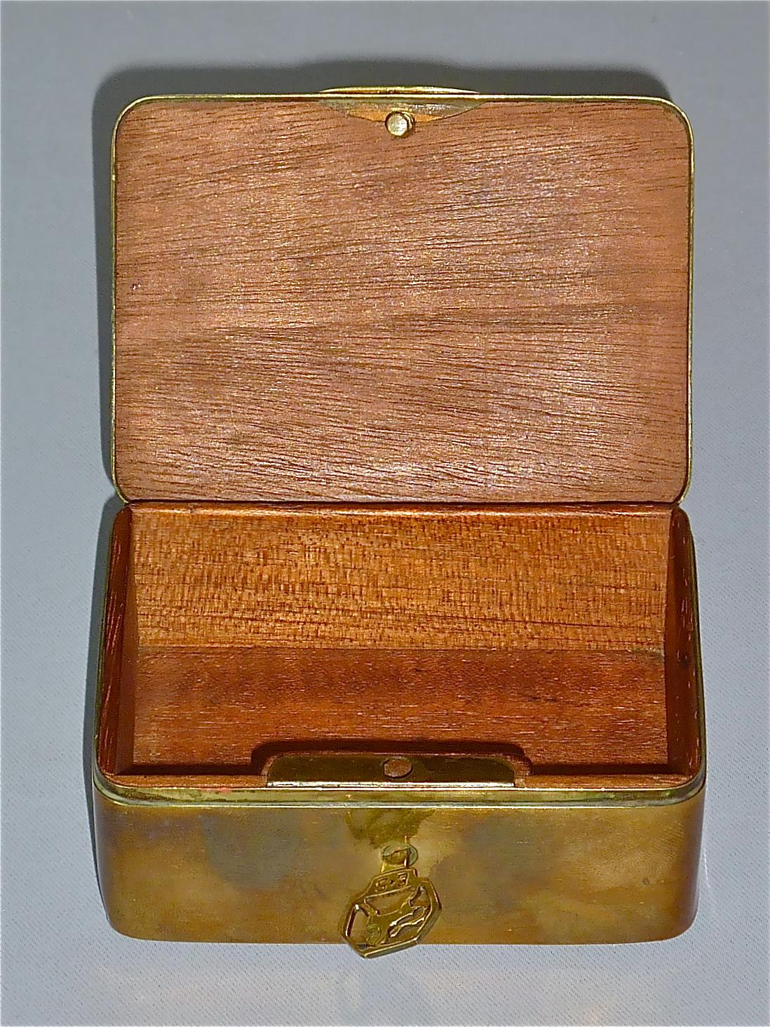 Inizio XX secolo Coppia firmata Erhard Sohne Scatola portagioie Scrigno Chiavi originali Brass Wood 1900 in vendita