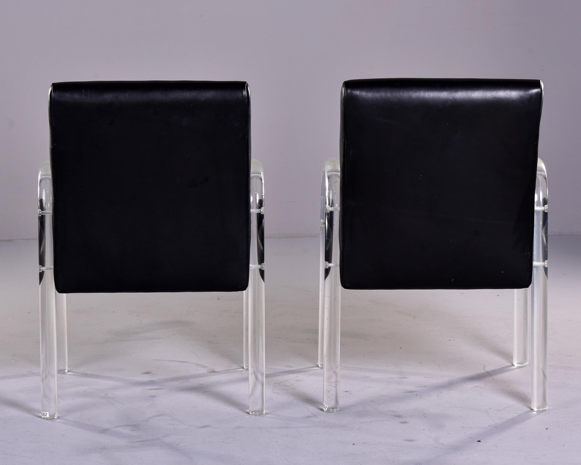 Pair Signed Lion in Frost Lucite and Black Leather Arm Chairs 4