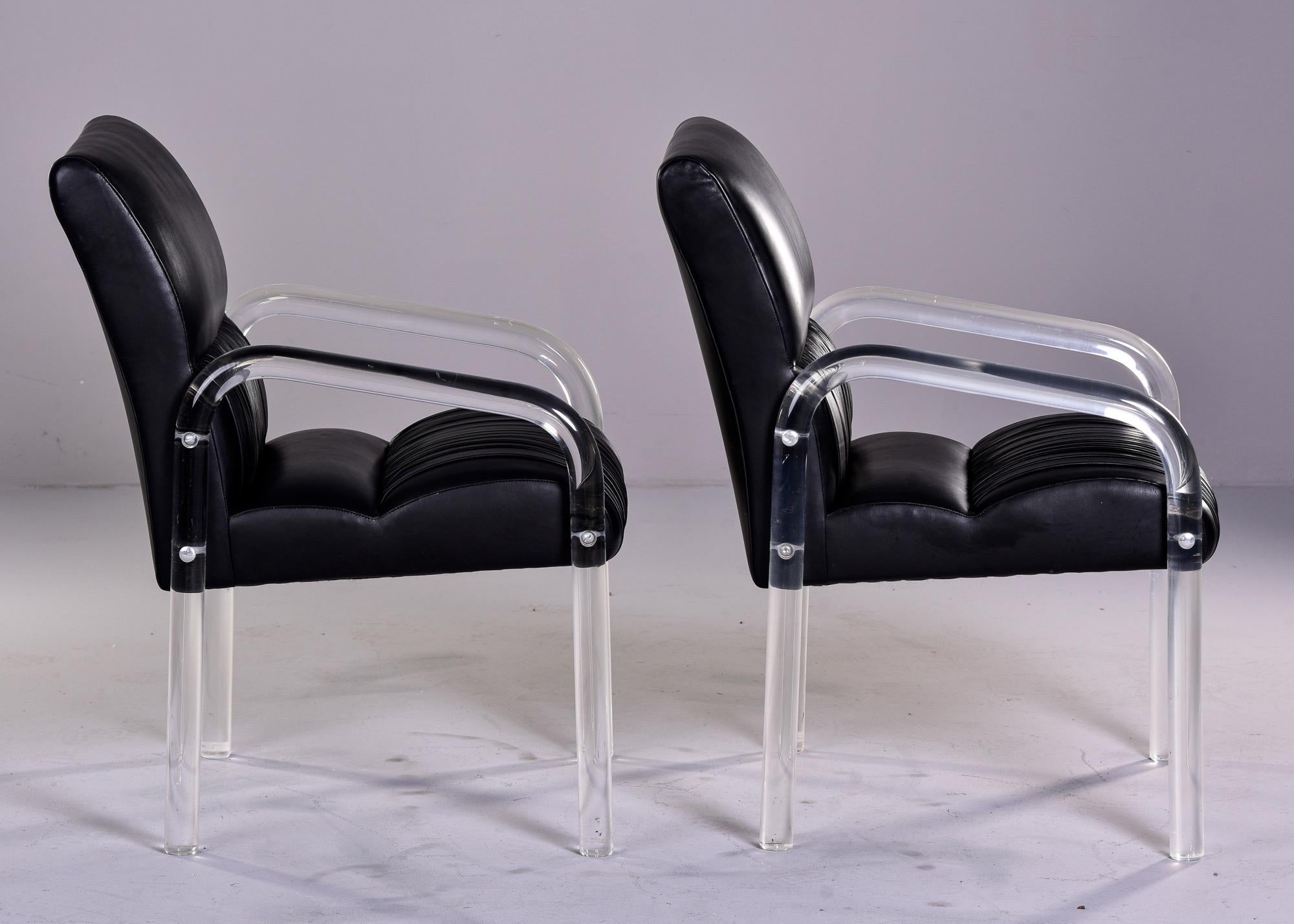 Pair Signed Lion in Frost Lucite and Black Leather Arm Chairs 2