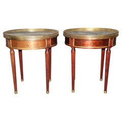 Pair Signed Maison Jansen Brass Trimmed Marble Top Gueridons Bouillotte Tables