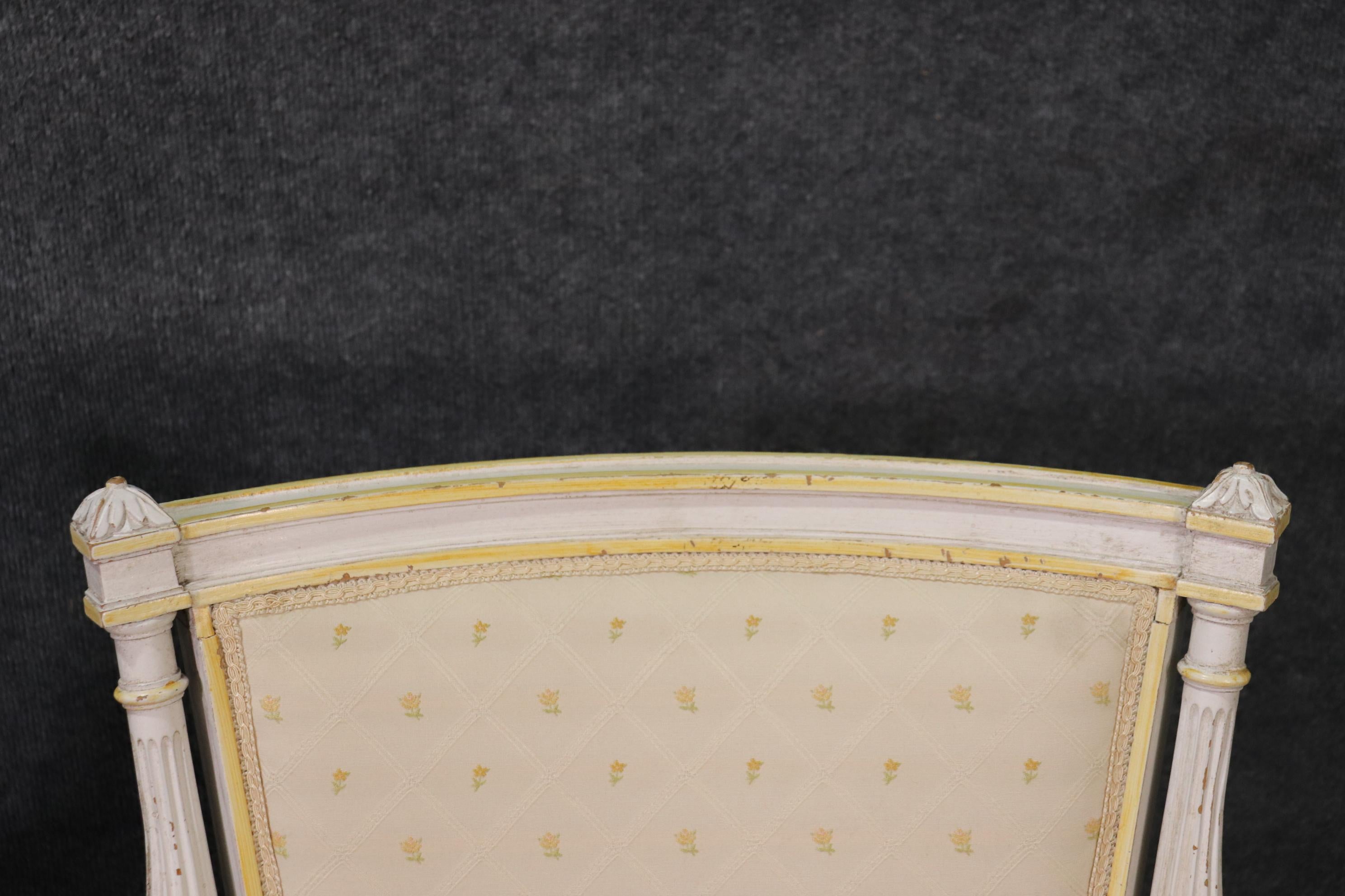 Beech Pair Signed Maison Jansen White Painted Louis XVI Bergère Lounge Chairs C1940 For Sale