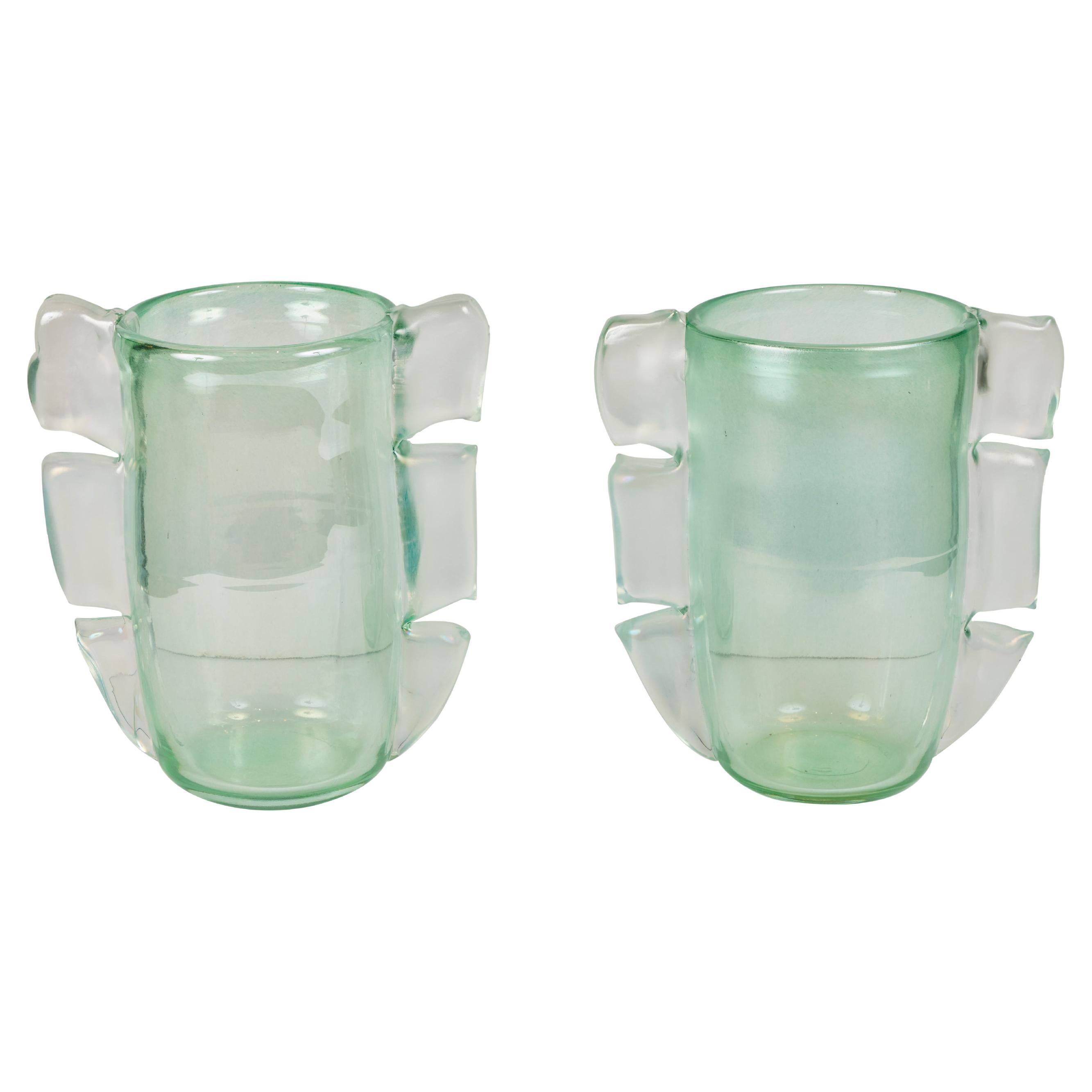Pair Signed Murano Glass Vases 