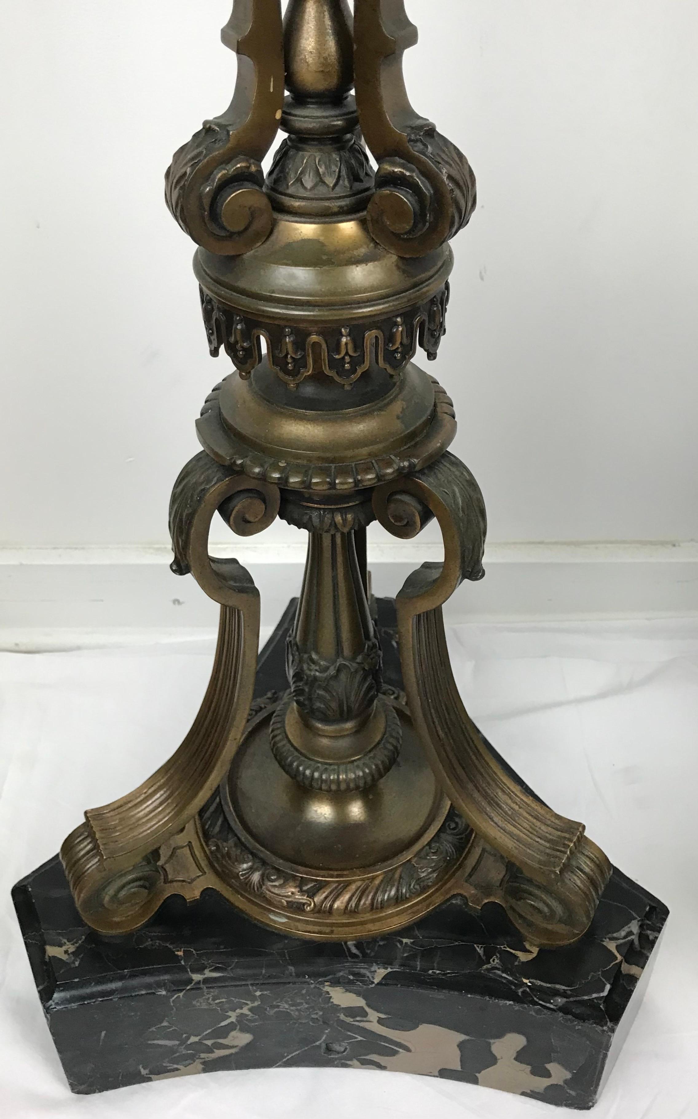 Pair Signed Sterling Bronze Company Bronze and Marble Torchere Stands For Sale 4