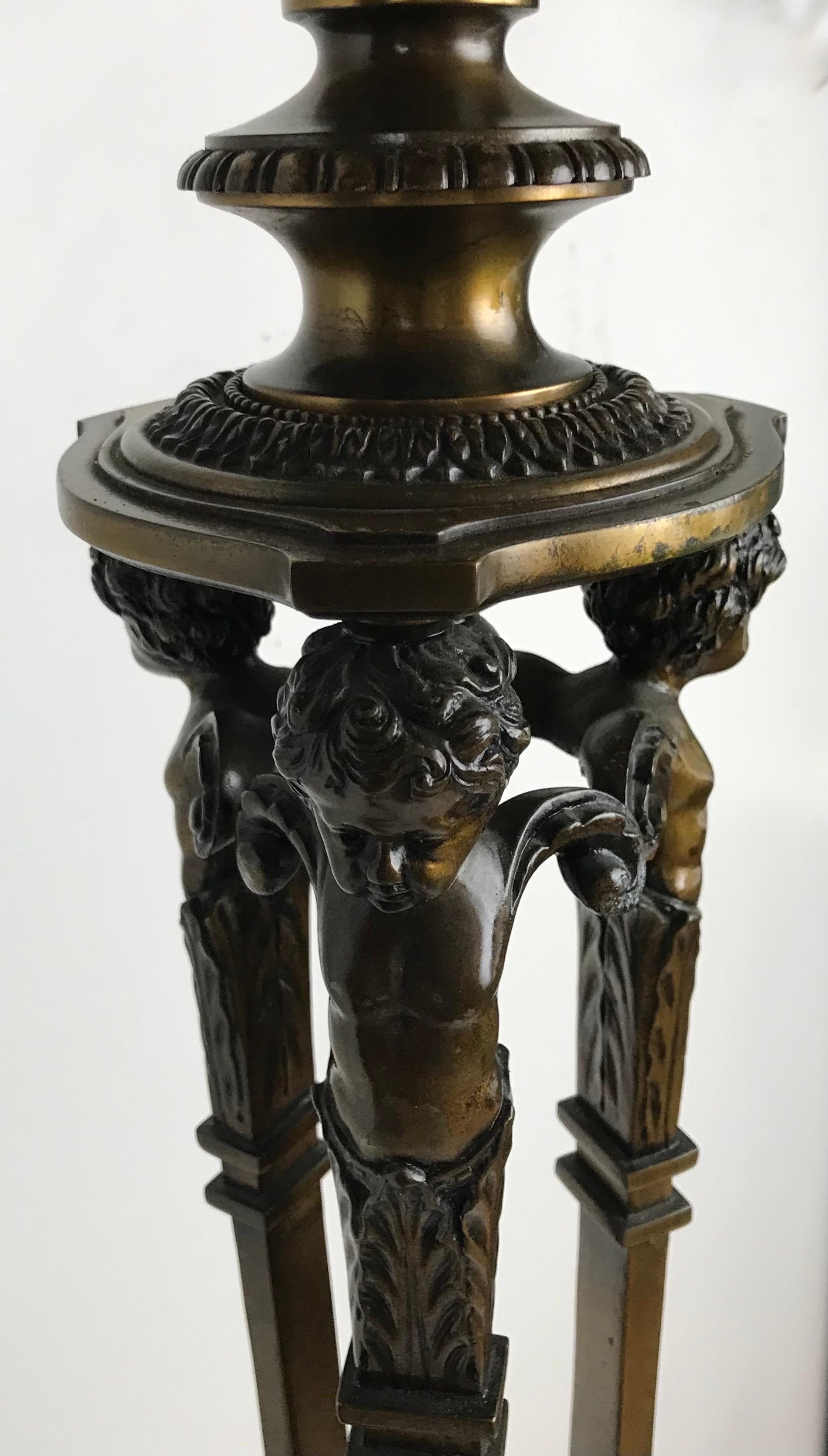 Pair Signed Sterling Bronze Company Bronze and Marble Torchere Stands In Good Condition For Sale In Pittsburgh, PA
