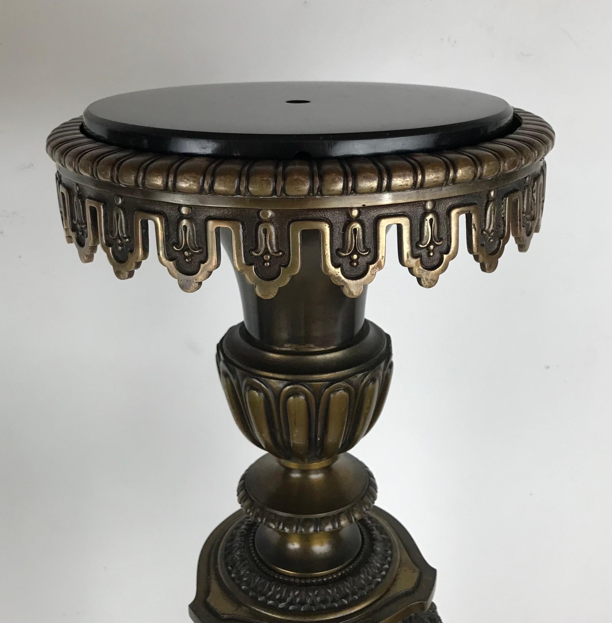 20th Century Pair Signed Sterling Bronze Company Bronze and Marble Torchere Stands For Sale