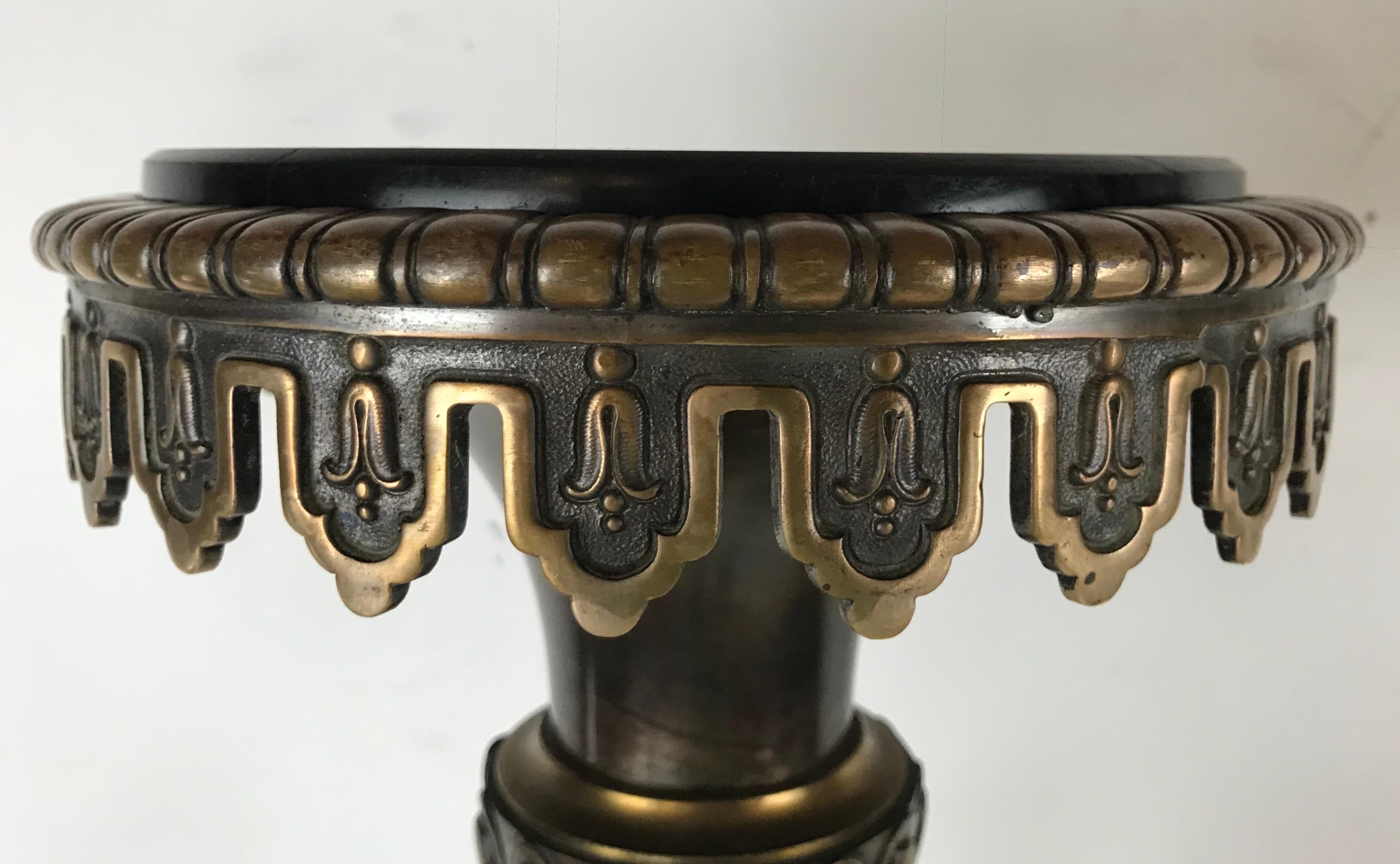 Pair Signed Sterling Bronze Company Bronze and Marble Torchere Stands For Sale 1