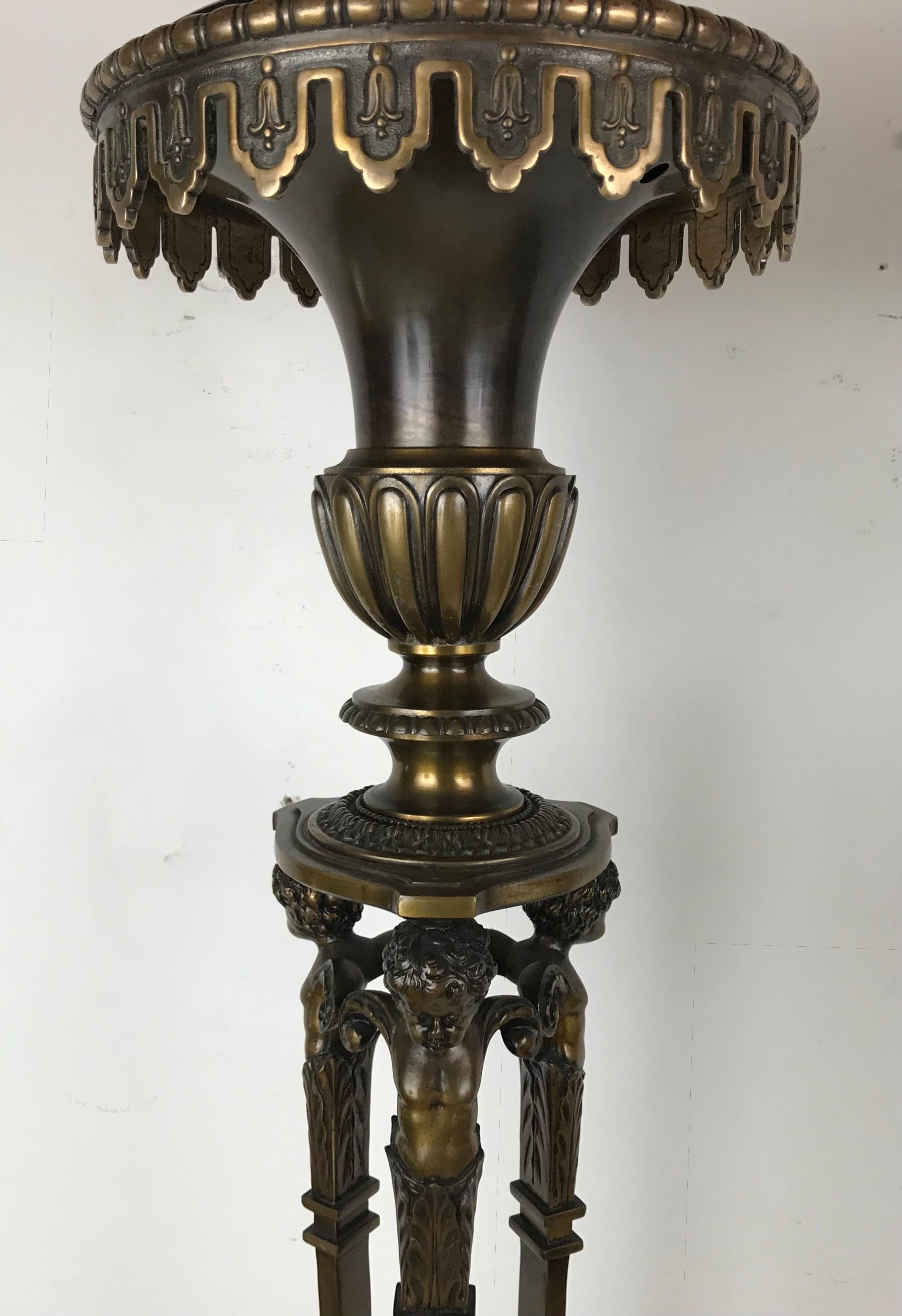 Pair Signed Sterling Bronze Company Bronze and Marble Torchere Stands For Sale 2