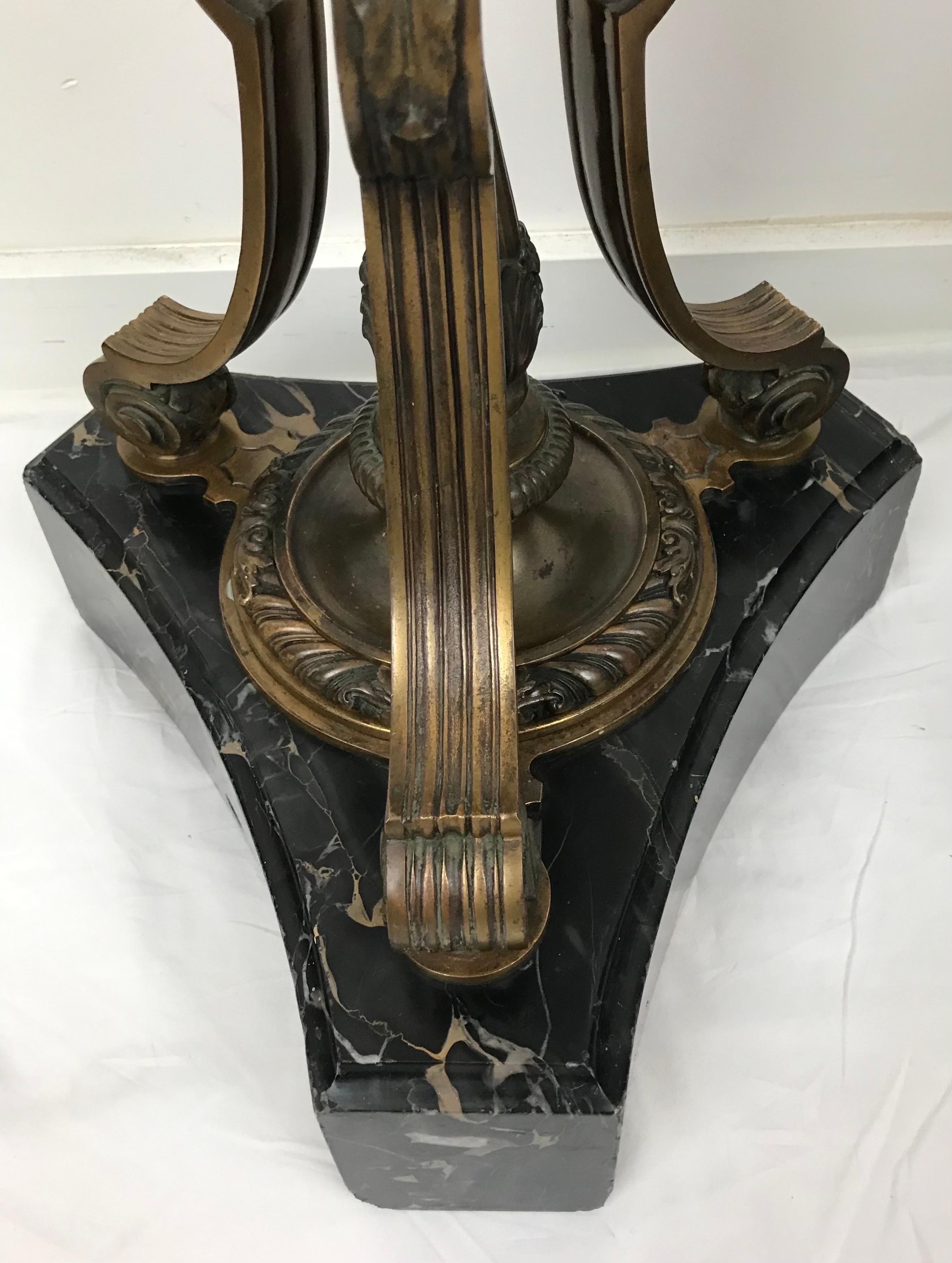 Pair Signed Sterling Bronze Company Bronze and Marble Torchere Stands For Sale 3