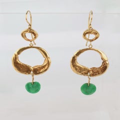 Pair of Wesley Emmons Organic Modern 14K Gold and Jade Pendant Earrings