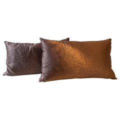 Pair Silk Cushion Covers Embossed Floral Design Color Heather Oblong Shape