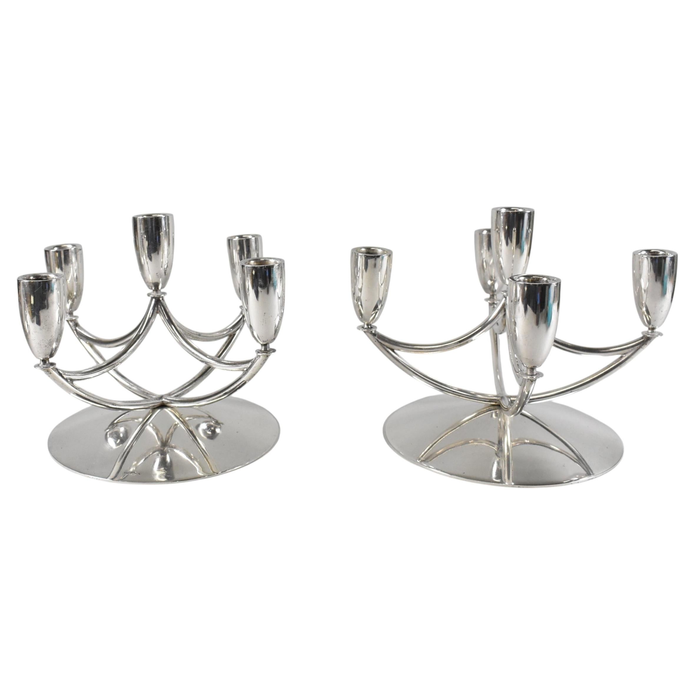 Pair Silver 5 Holder Candelabras