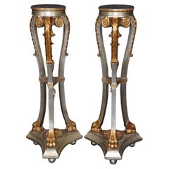 Pair Silver and Gold Leaf Carved Walnut French Louis XV Style Pedestals Stands