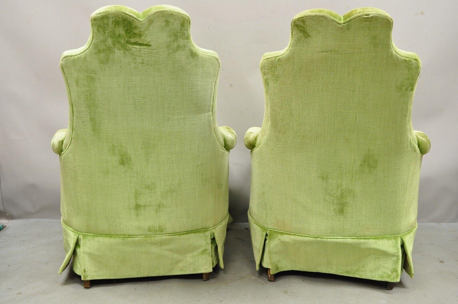 Pair Silver Craft Lime Green Upholstered Button Tufted Club Lounge Chairs 4