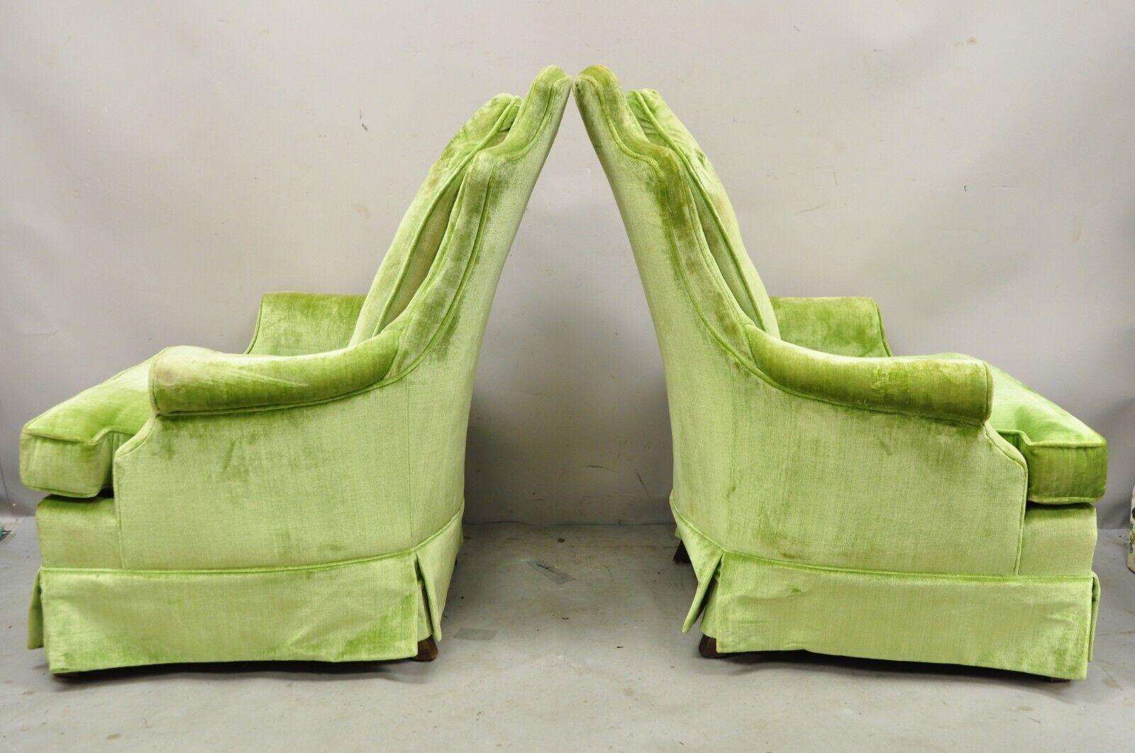 Fabric Pair Silver Craft Lime Green Upholstered Button Tufted Club Lounge Chairs