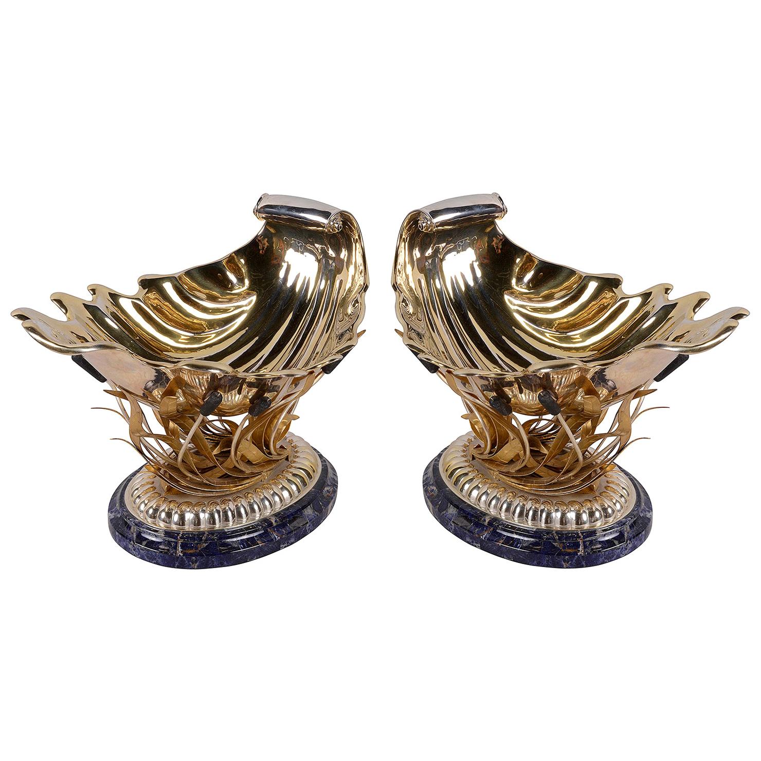 Pair of Silver Gilt and Hard Stone Jardinieres, by Mappin & Webb For Sale