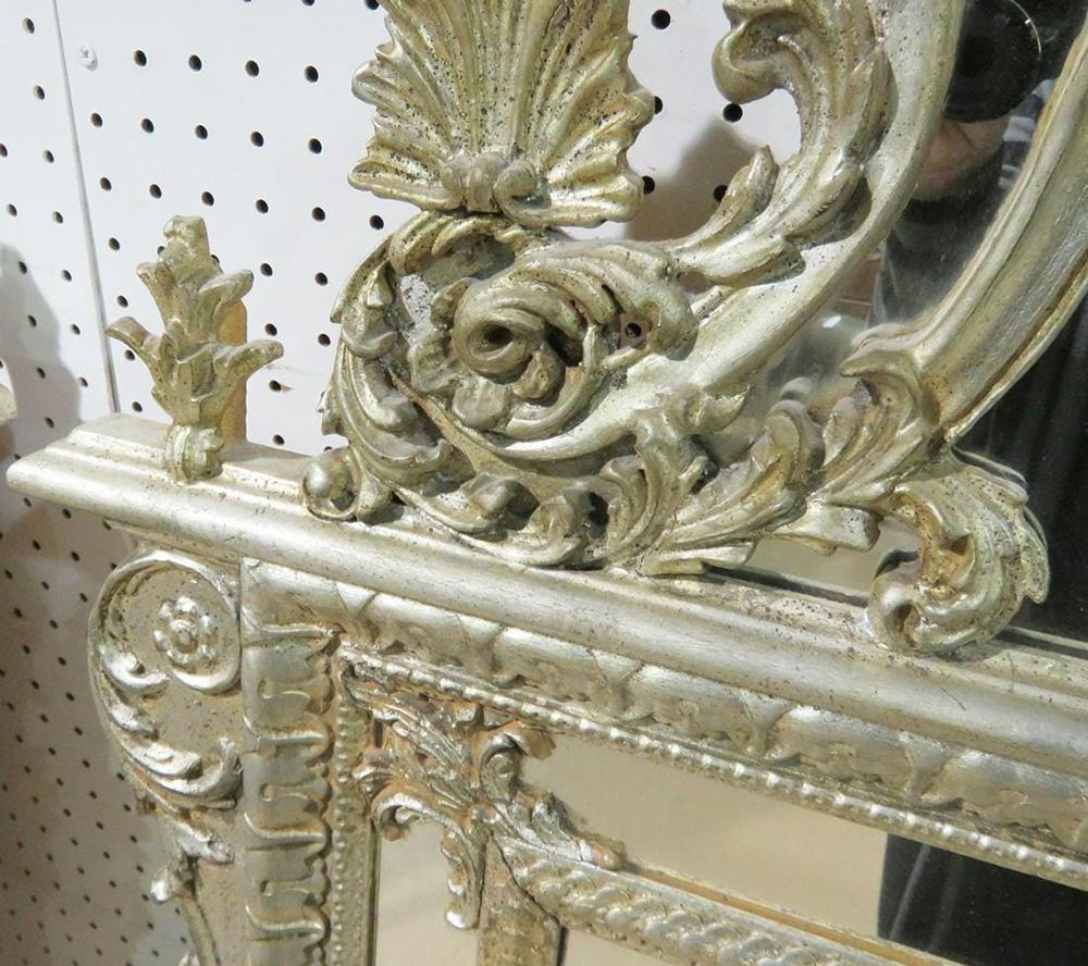 Louis XV Pair of Silver Leaf Carved Italian Made LaBarge Mirrors, Circa 1970