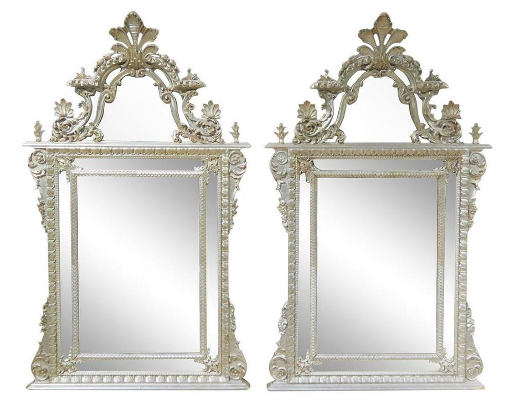 Pair of Silver Leaf Carved Italian Made LaBarge Mirrors, Circa 1970 2