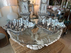 Pair Silver Metal Scalloped Clam Shell Vessel Bowl Planter Arthur Court Style