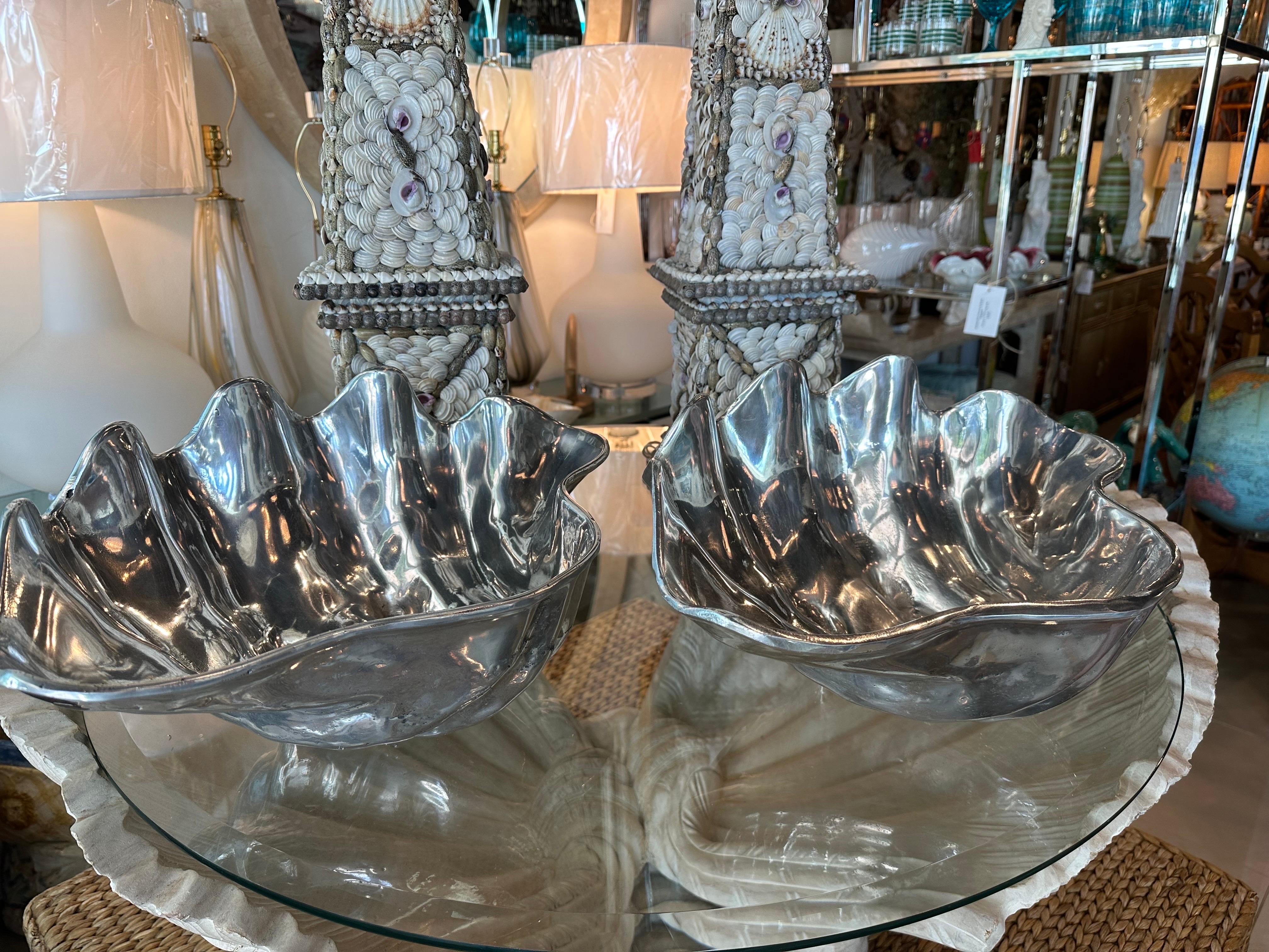  Pair Silver Metal Scalloped Clam Shell Vessel Bowl Planter Arthur Court Style For Sale 1
