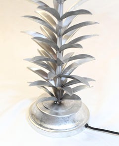 Pair Silver Palm Table Lamps Hollywood Regency Lights