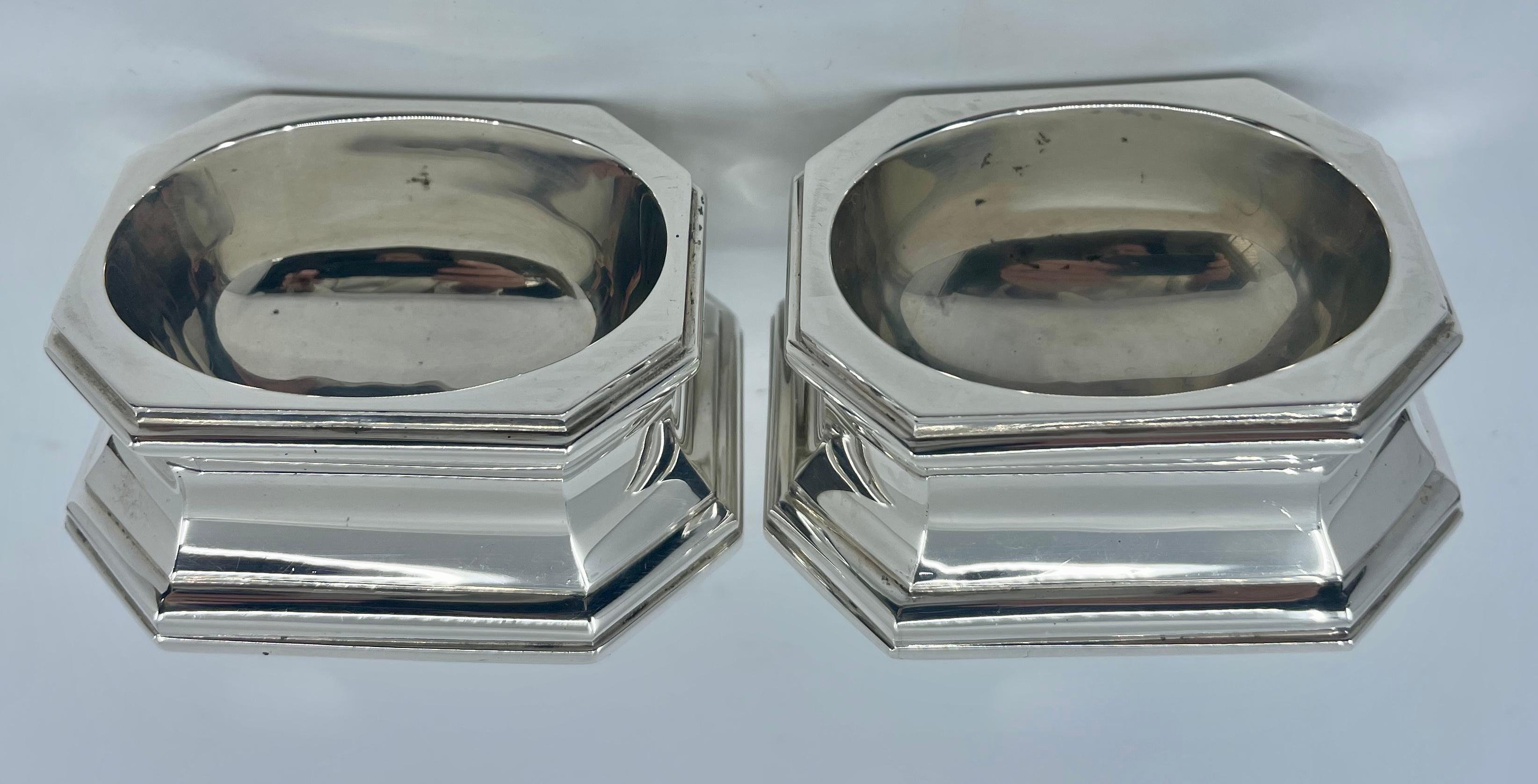 Art Deco Pair Silver Pedestal Salts  For Sale