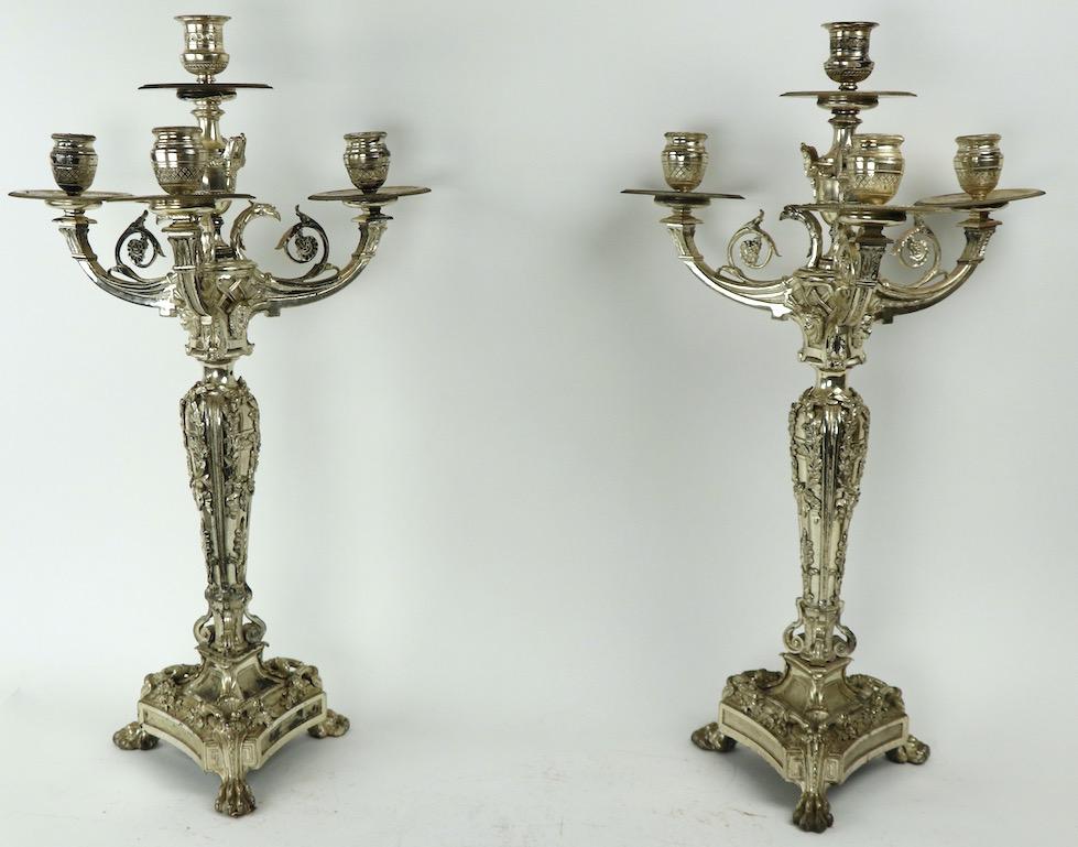 Pair of Silver Plate Beaux Art Candlestick Candelabra 5