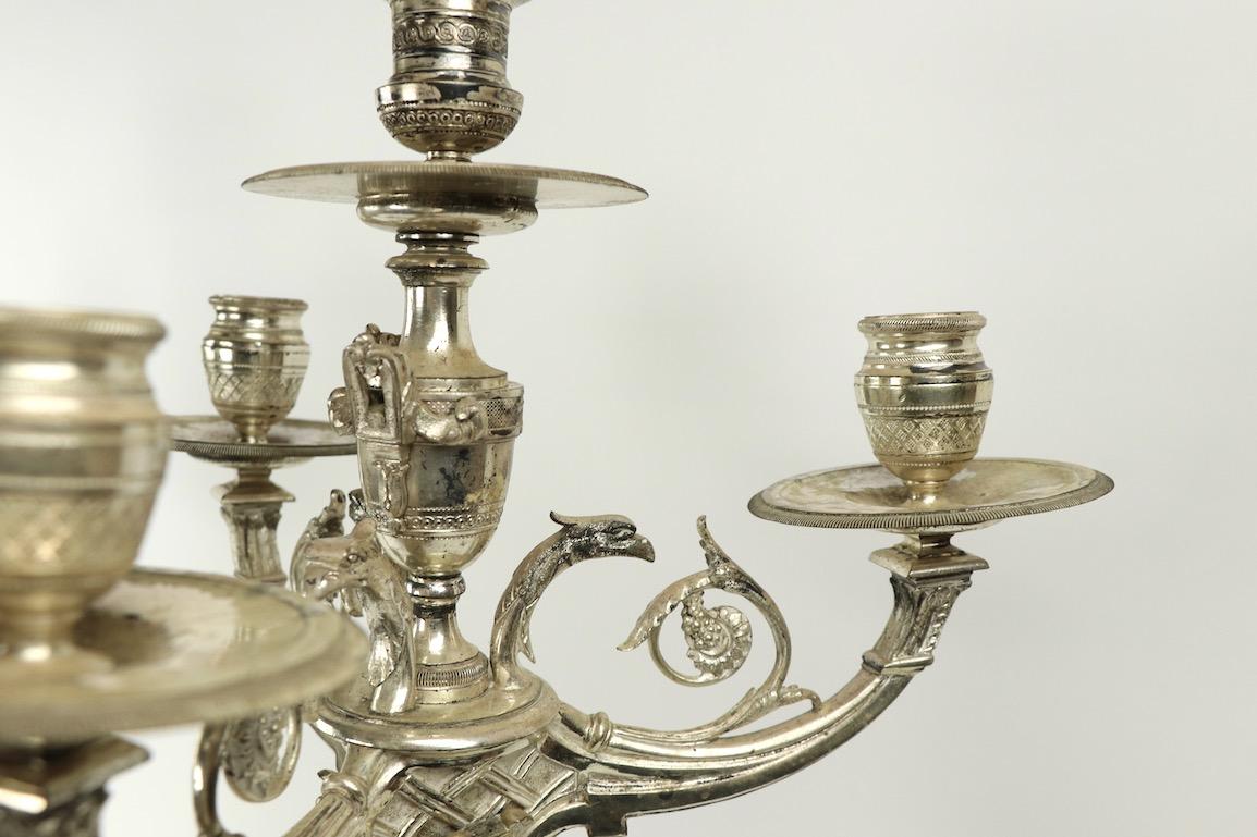 Pair of Silver Plate Beaux Art Candlestick Candelabra In Good Condition In New York, NY